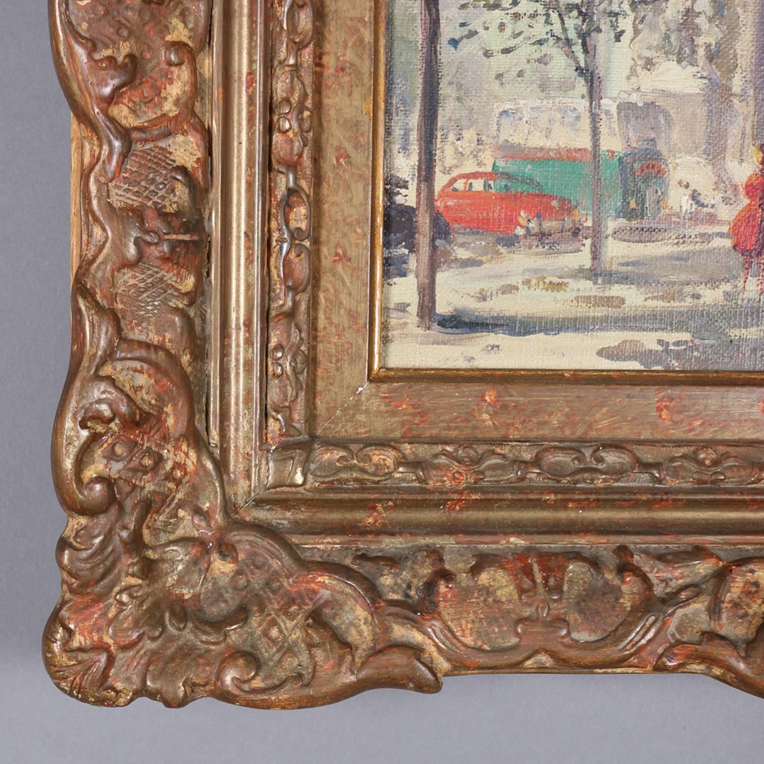 French Oil on Canvas Paris Cityscape Arc De Triomphe in Giltwood, Signed 1