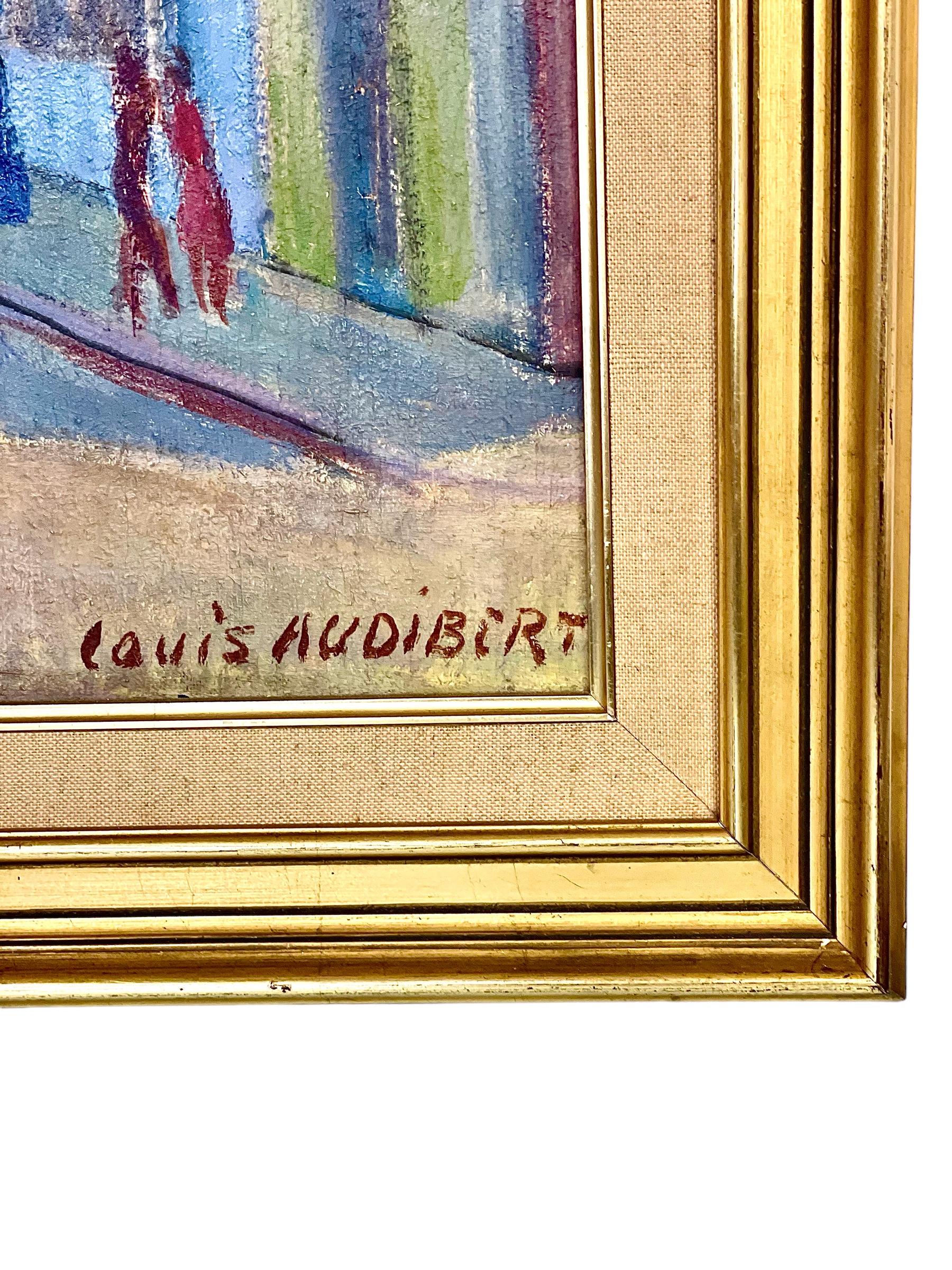 20ième siècle « Paris Montmartre », huile sur toile dans un cadre en bois doré de Louis Audibert en vente