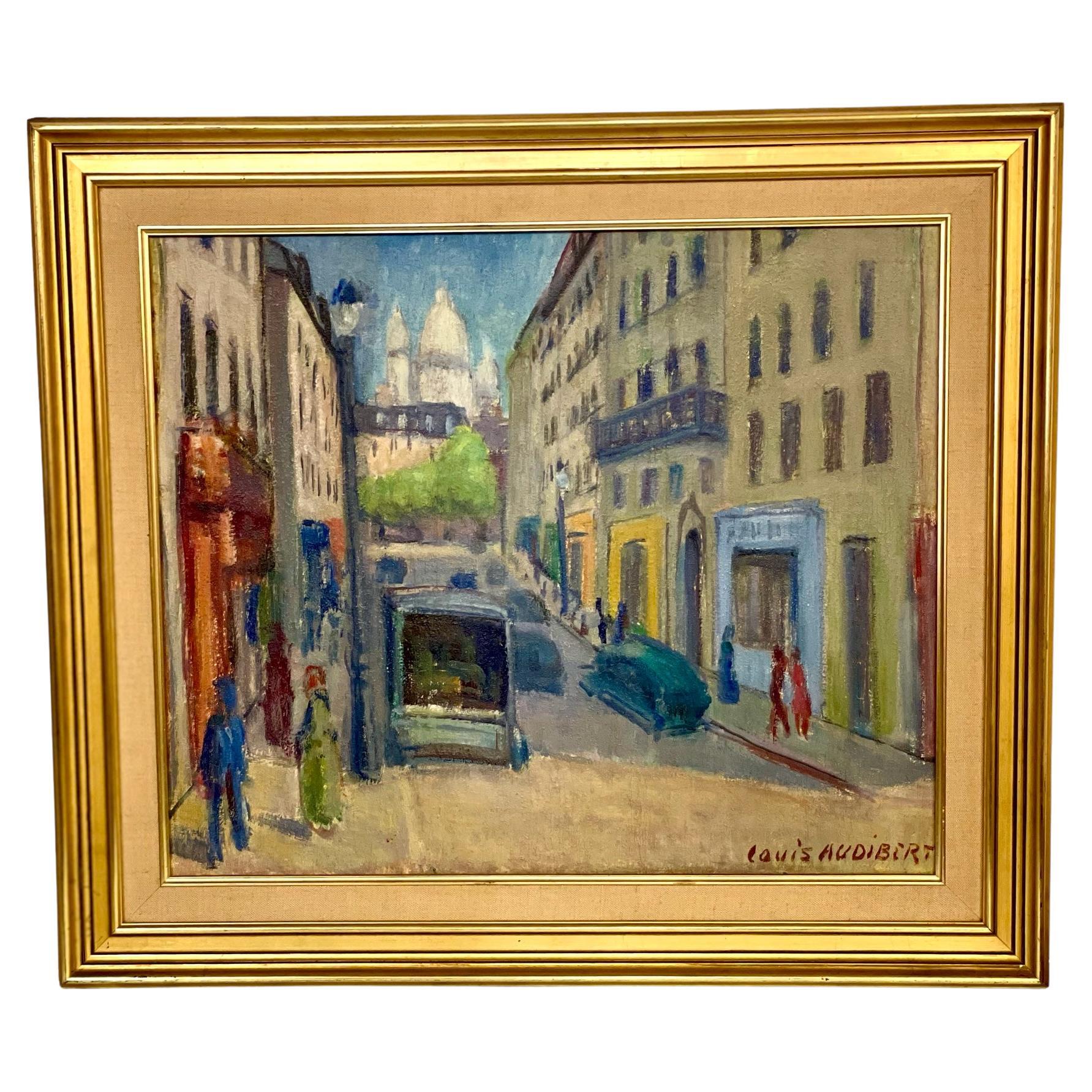 French Oil on Canvas 'Paris, Montmartre', by Louis Audibert