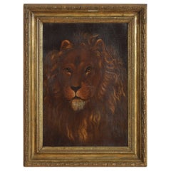 French Oil on Canvas, Portrait of a Lion, ca. 1860-1870