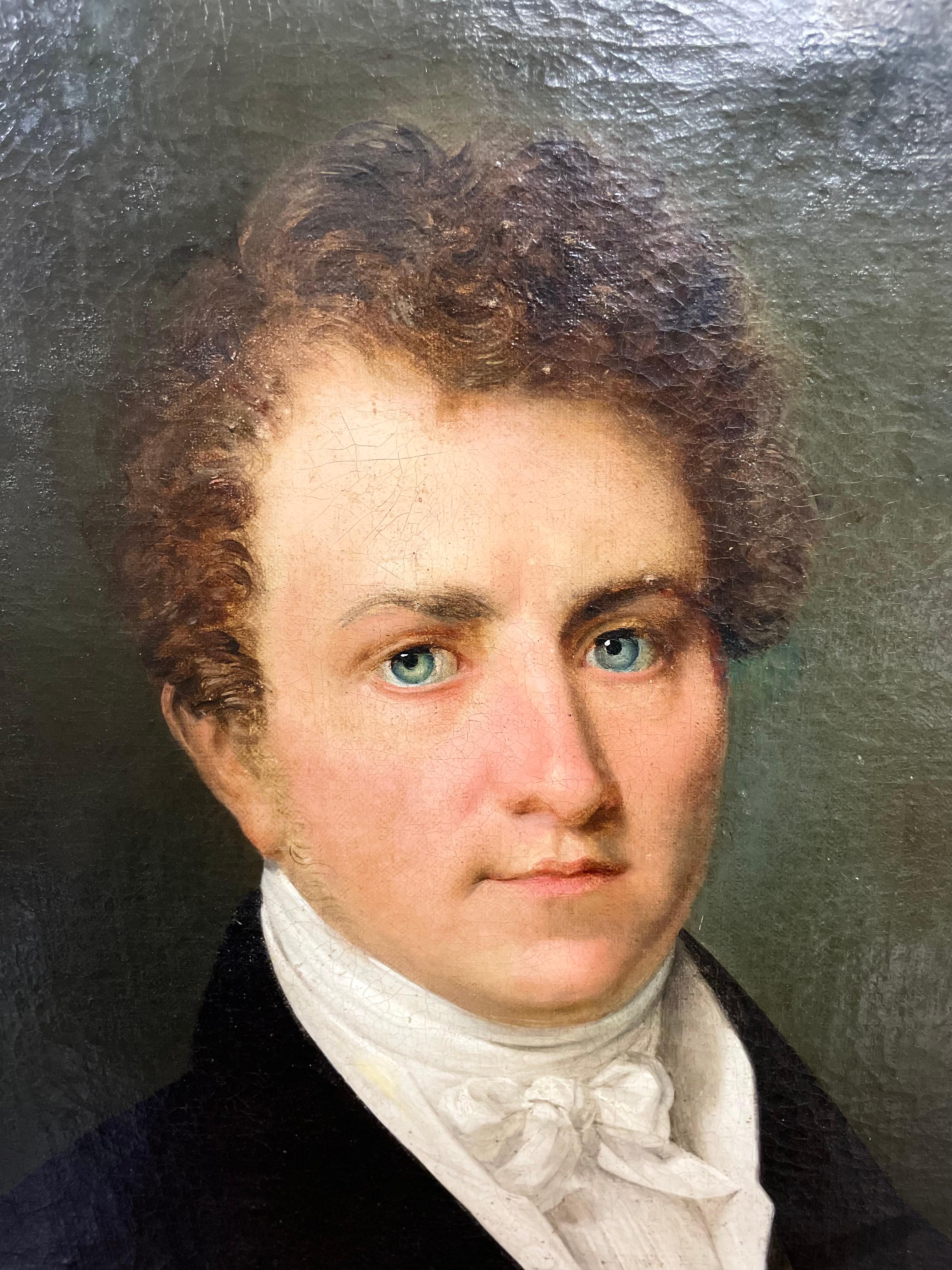 19. Jahrhundert Französisch Öl auf Leinwand Porträt eines Mannes in einem weißen Hemd (Louis Philippe) im Angebot