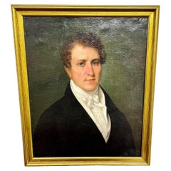 Huile sur toile du 19e siècle Portrait d'un homme en chemise blanche