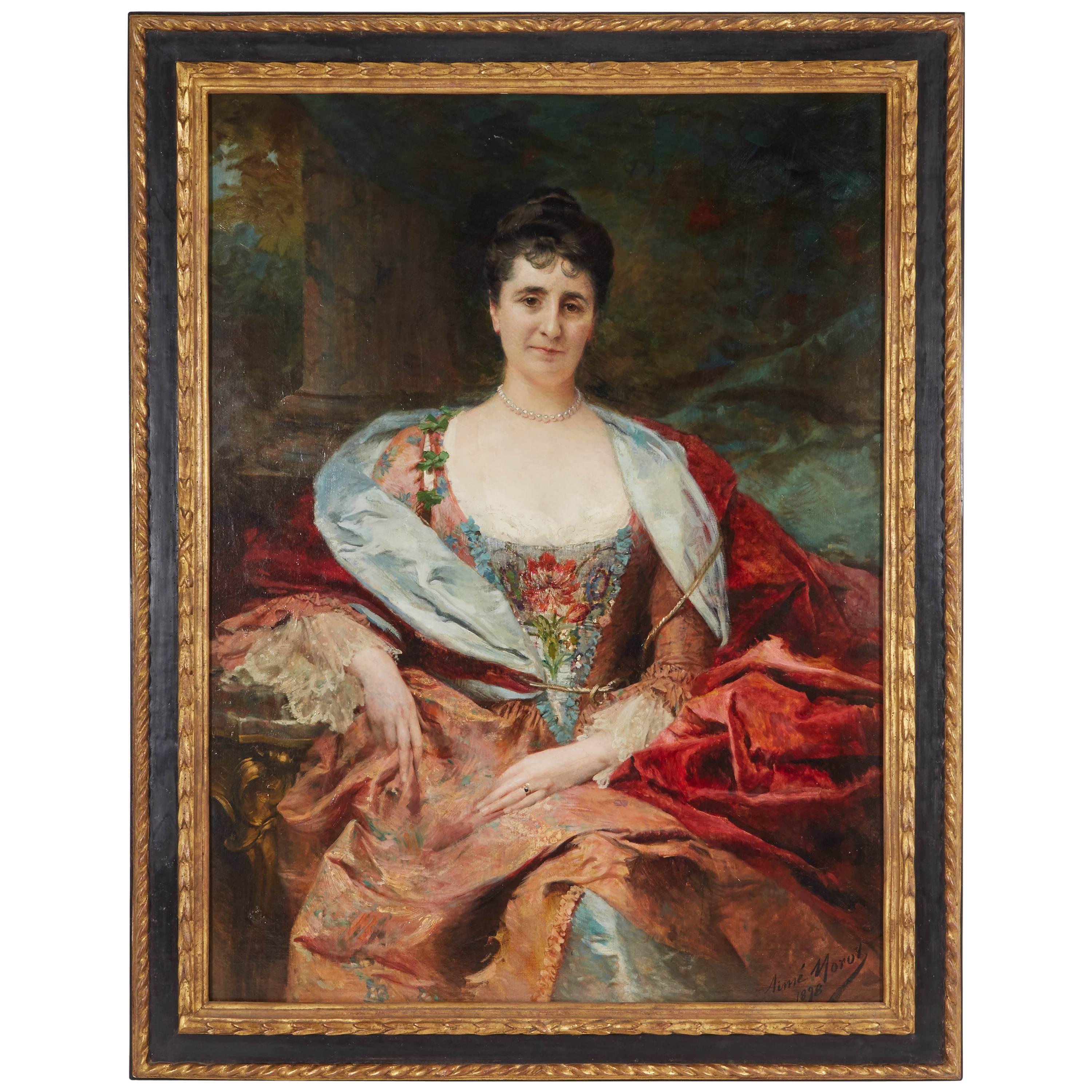 French Oil on Canvas Portrait of a Woman For Sale