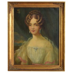 French Oil on Canvas, Portrait of Princess Eugénie de Beauharnais