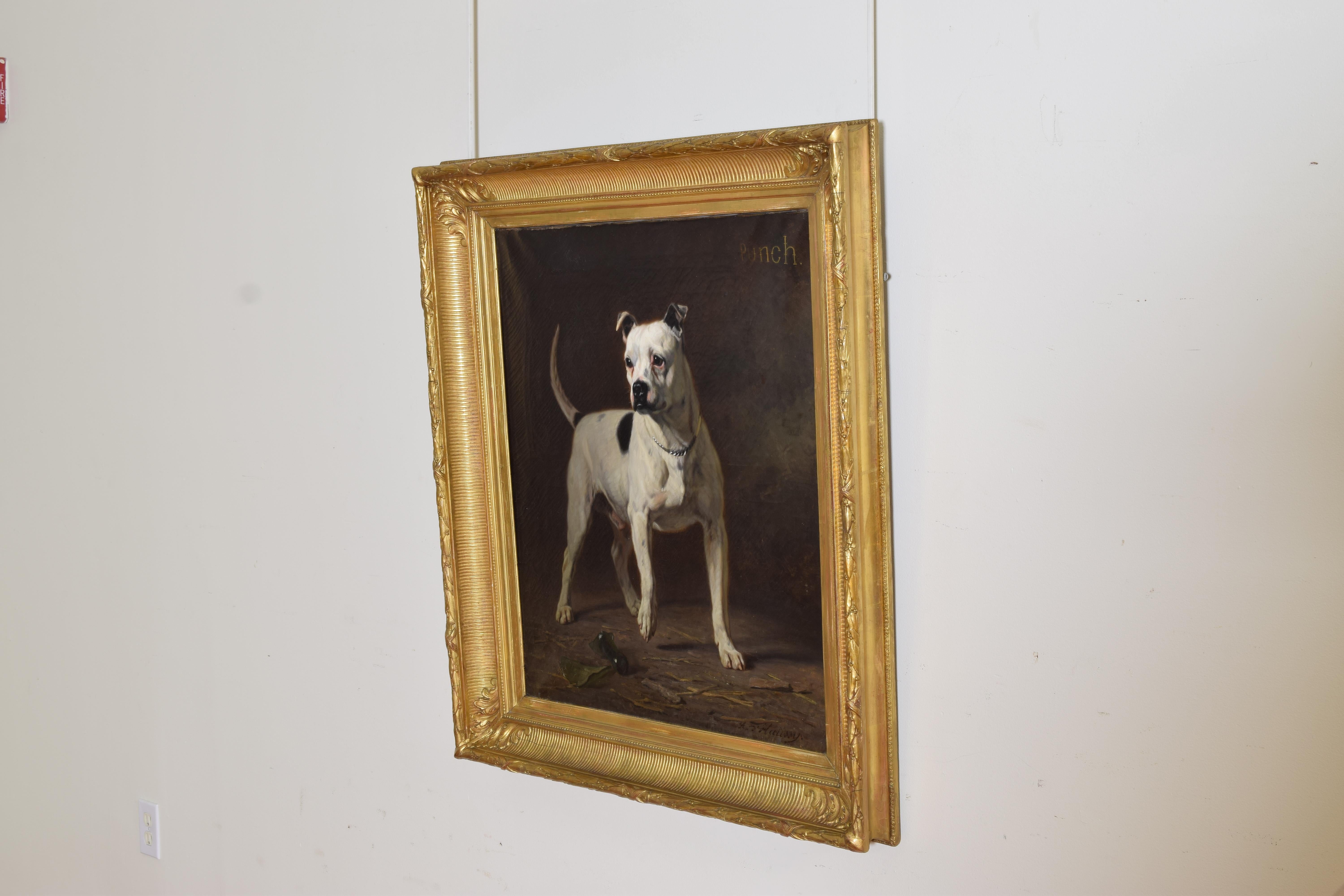 Apogée victorien Huile sur toile du Staffordshire Bull Terrier, d'Haussy, vers 1870