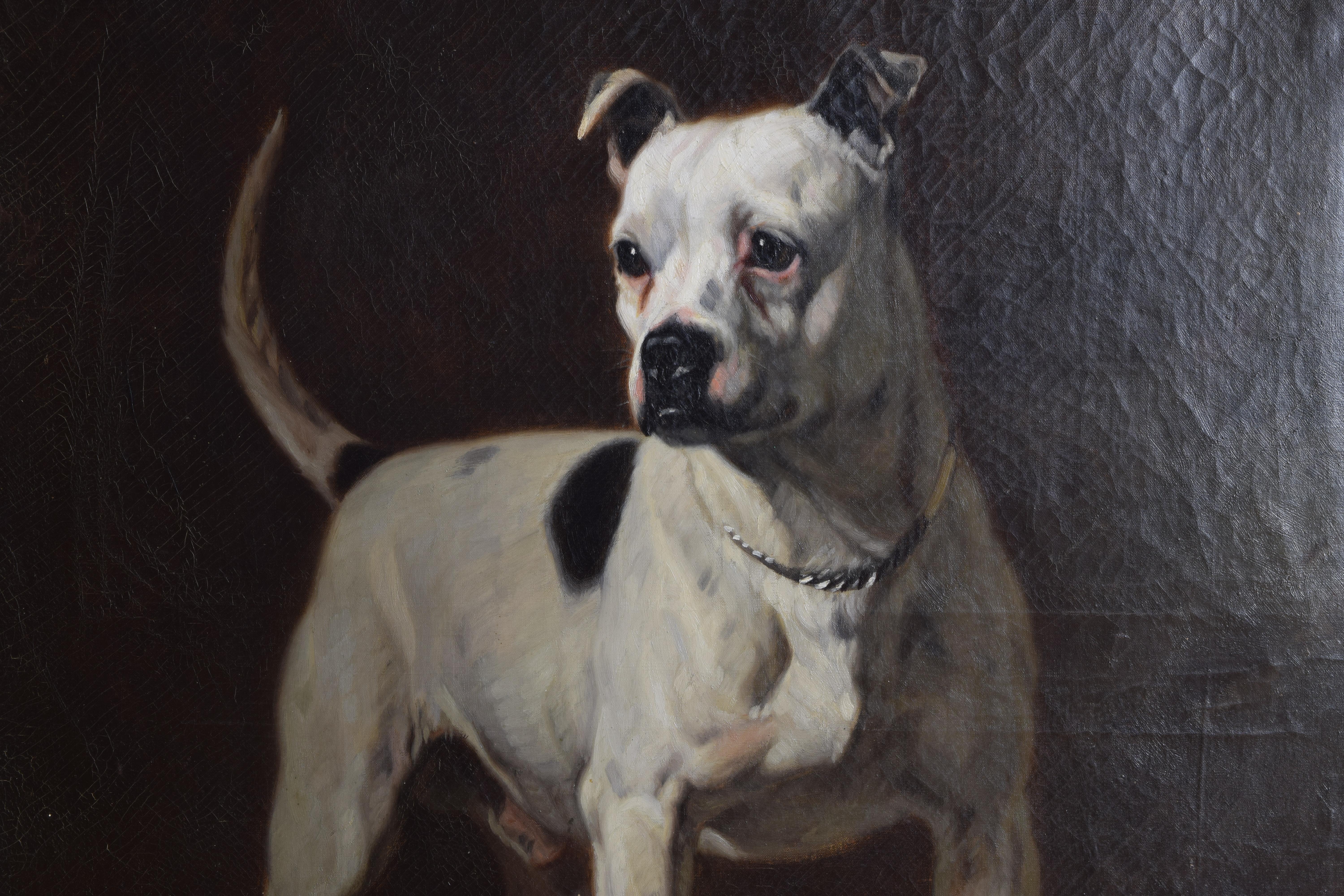 Huile sur toile du Staffordshire Bull Terrier, d'Haussy, vers 1870 Bon état à Atlanta, GA