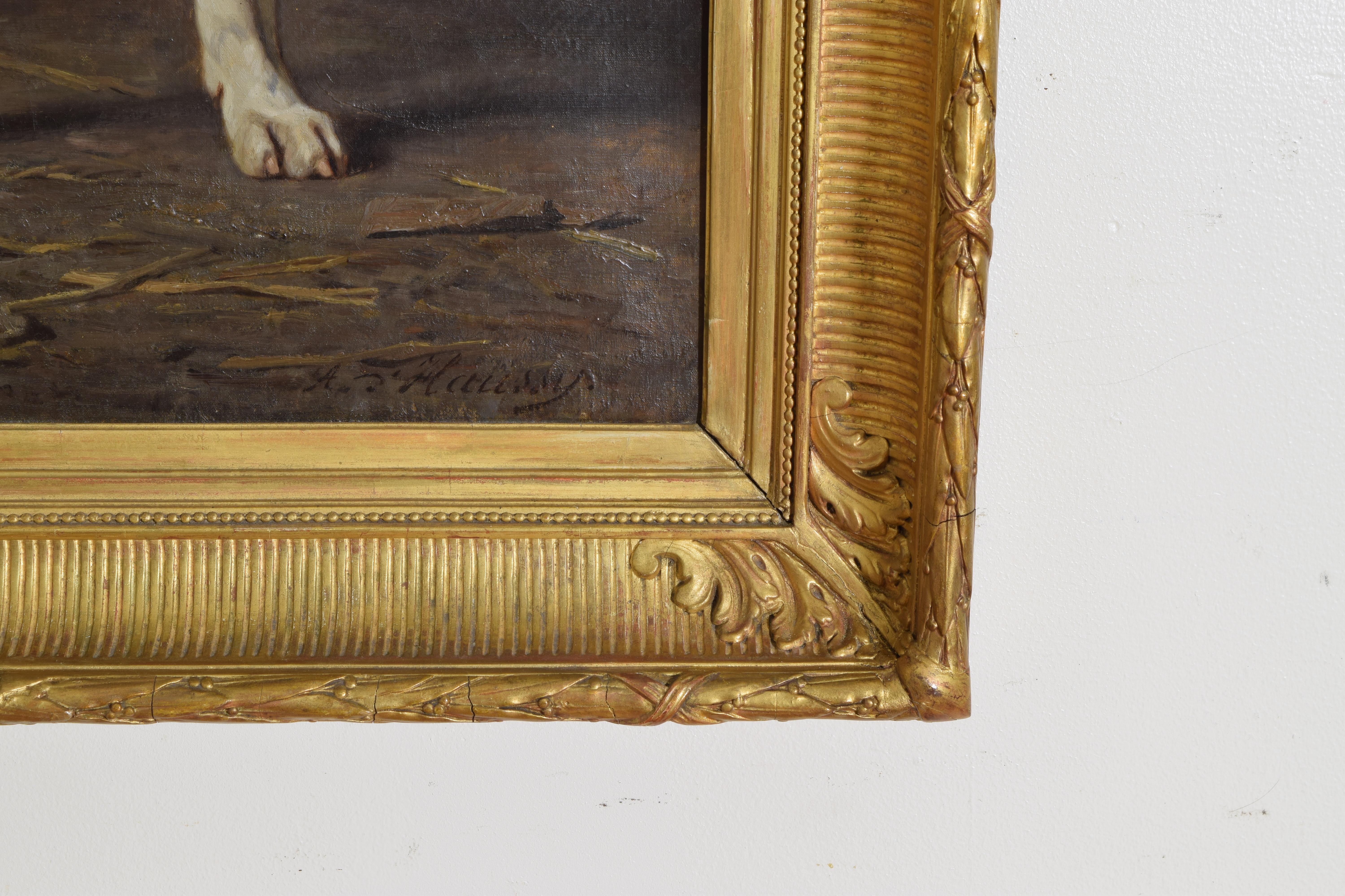 Peinture Huile sur toile du Staffordshire Bull Terrier, d'Haussy, vers 1870