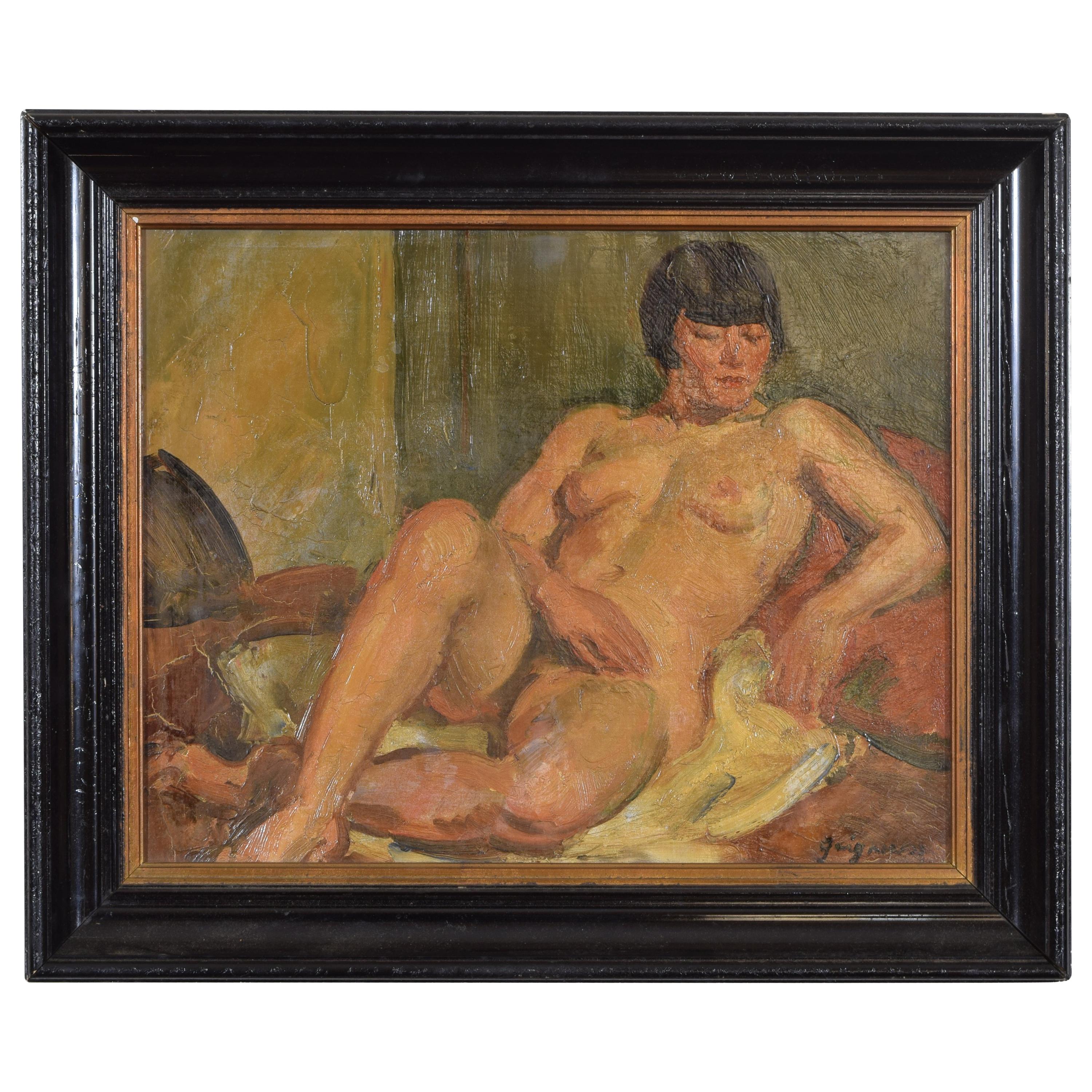 French Oil on Canvas, Reclining Nude, Second Quarter of the 20th Century
