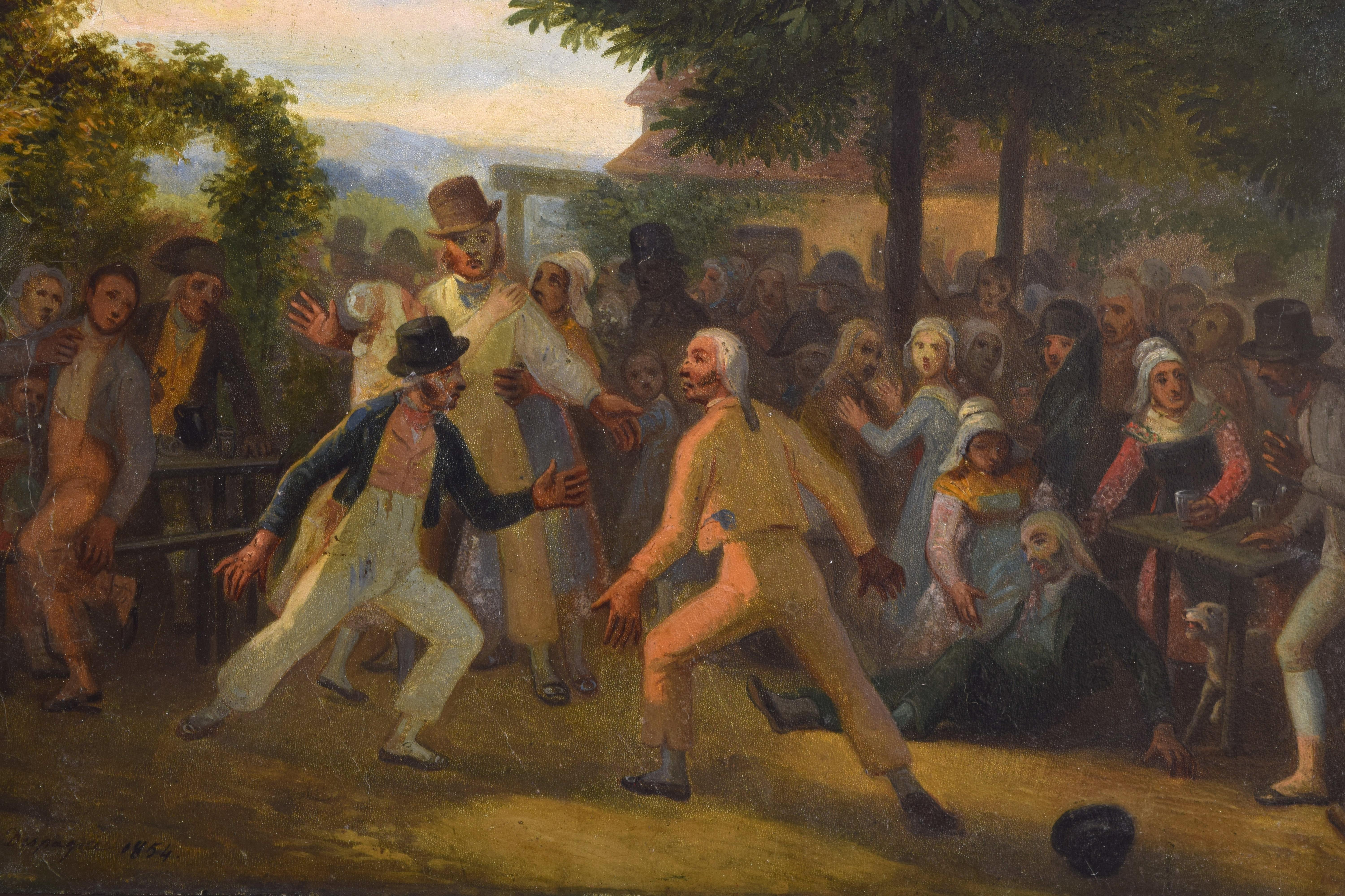 Paint French Oil on Canvas, “The Country Fights”, signed A.Despagne…1854 For Sale