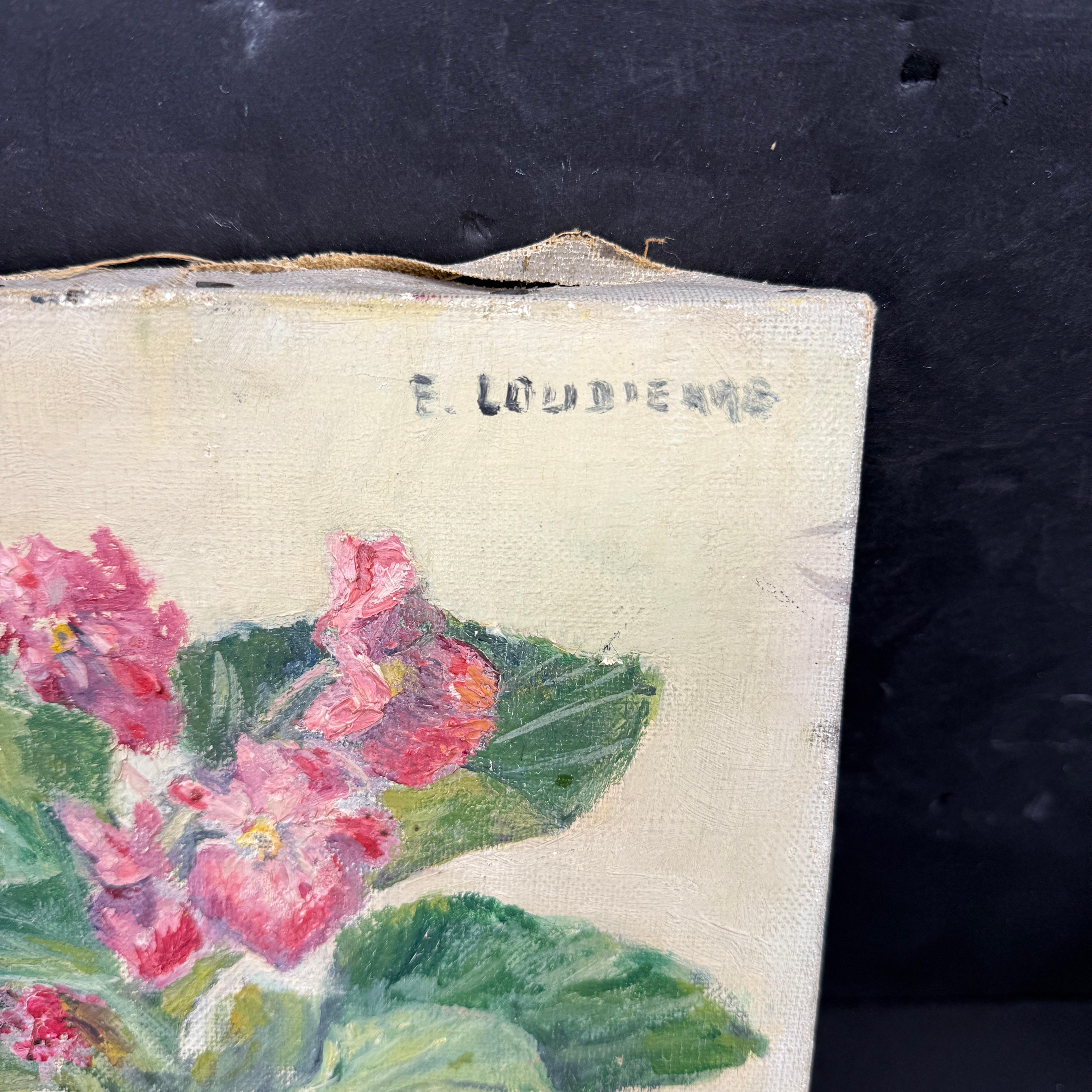 Französisches Ölgemälde auf Leinwand mit Blumentopf in Paris, signiert im Zustand „Gut“ im Angebot in Haddonfield, NJ
