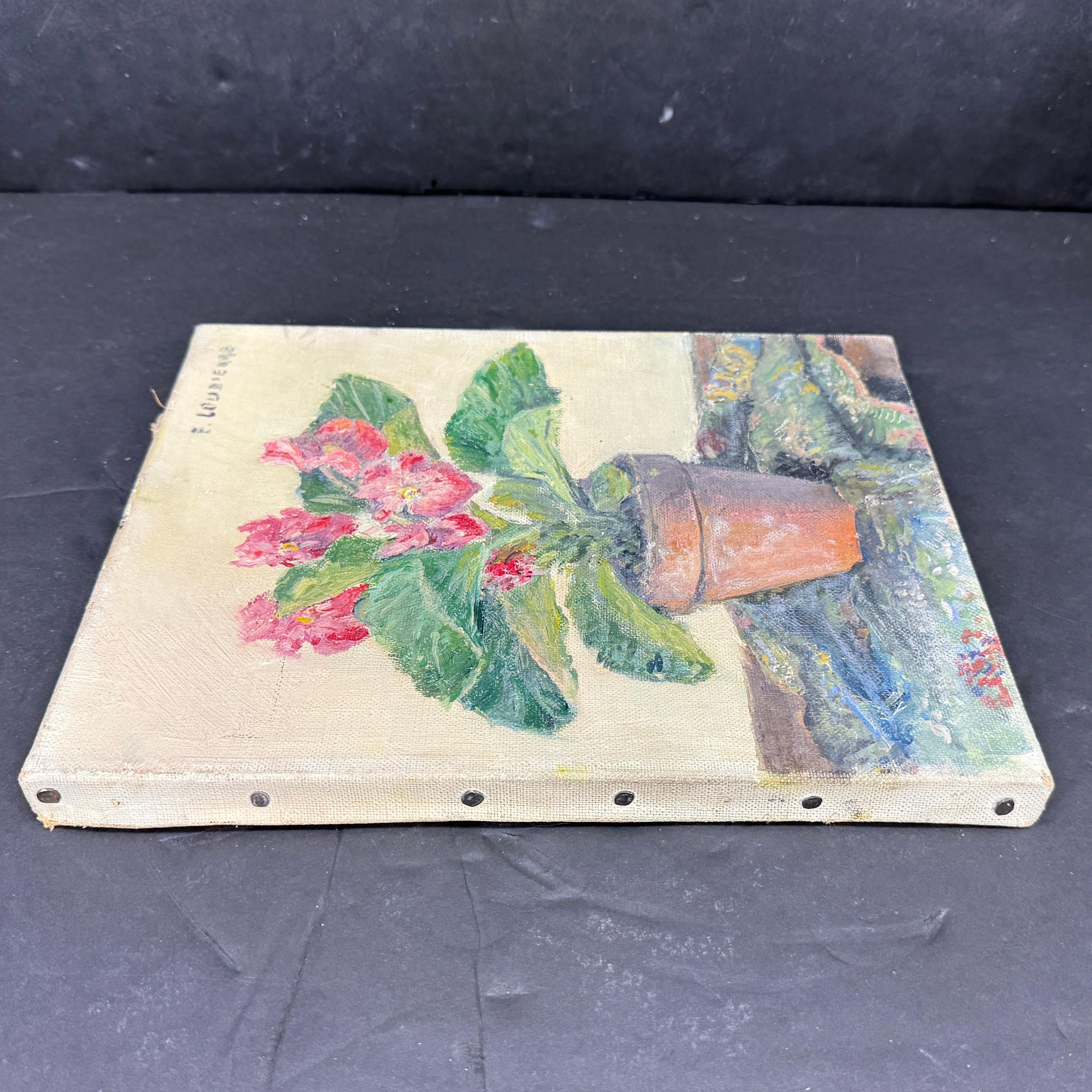 Französisches Ölgemälde auf Leinwand mit Blumentopf in Paris, signiert (20. Jahrhundert) im Angebot