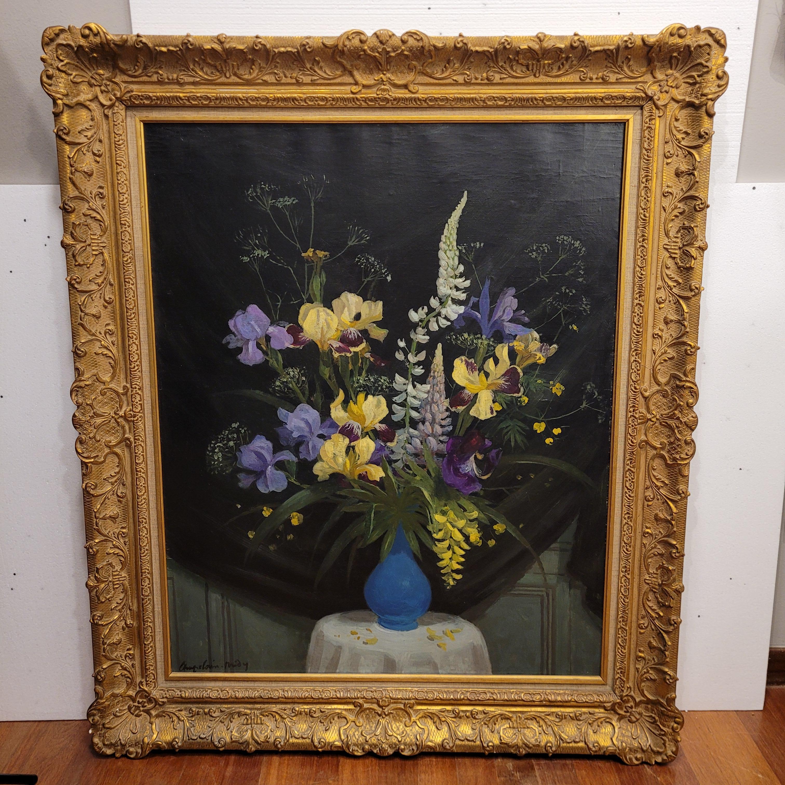 French Oil on Canvas Yellow blue Still llife ROGER CHAPELAIN-MIDY signed im Angebot 4