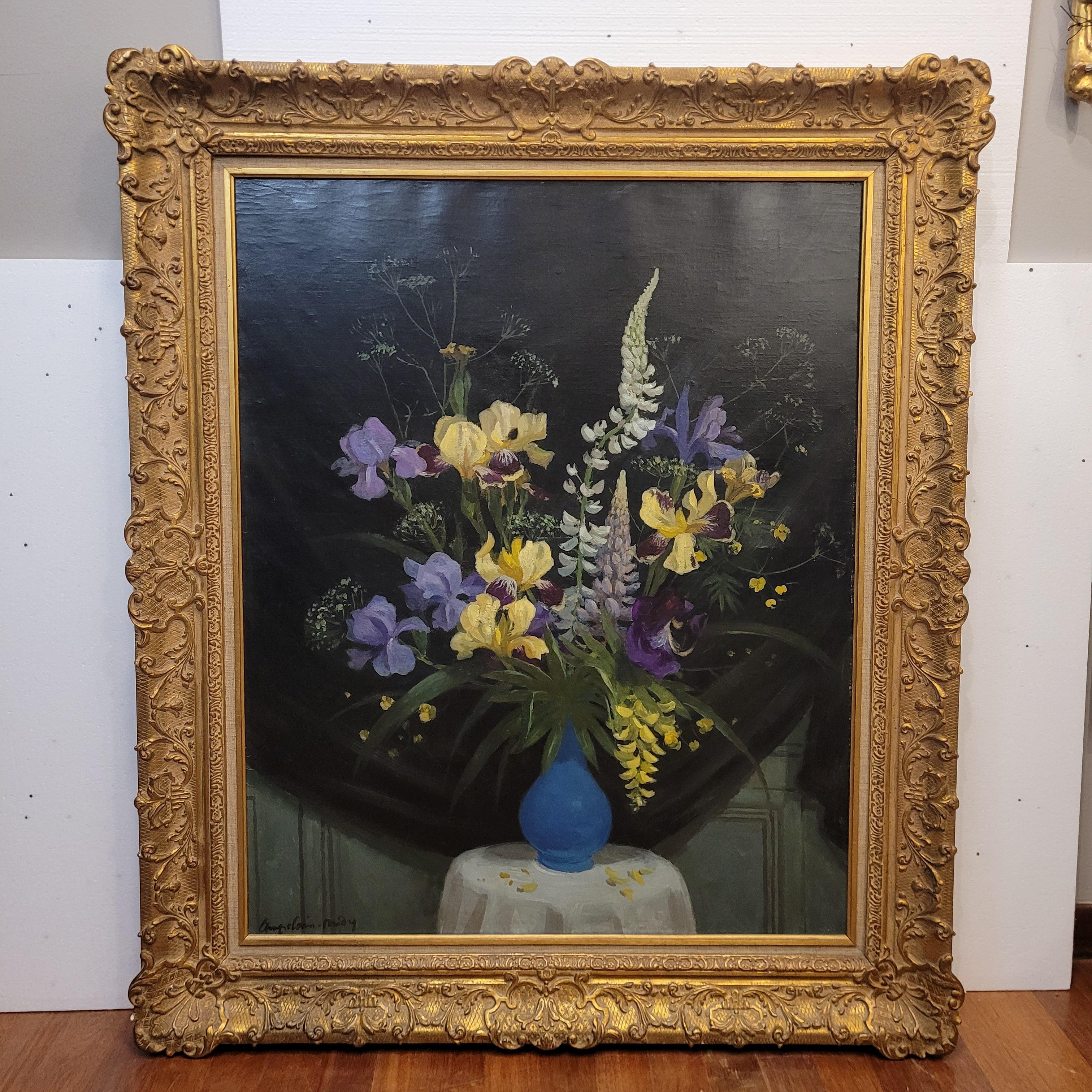 French Oil on Canvas Yellow blue Still llife ROGER CHAPELAIN-MIDY signed (Handbemalt) im Angebot
