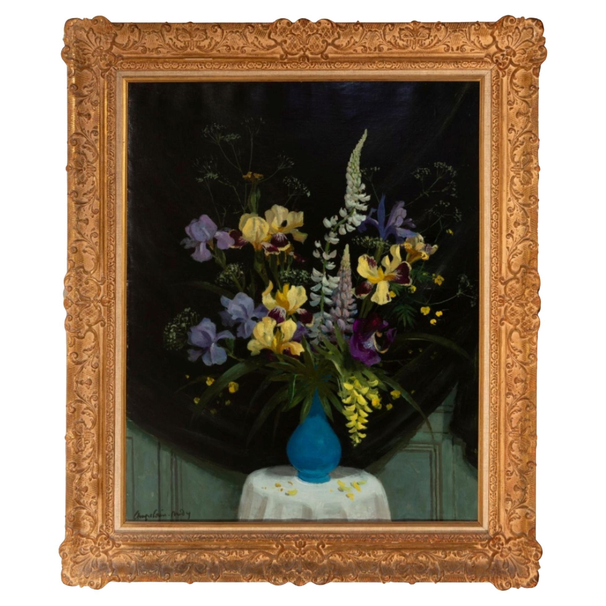 French Oil on Canvas Yellow blue Still llife ROGER CHAPELAIN-MIDY signed