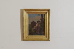 French Oil on Canvas, "Young Girl by a Stream with Cow", 2ndq 19th Century