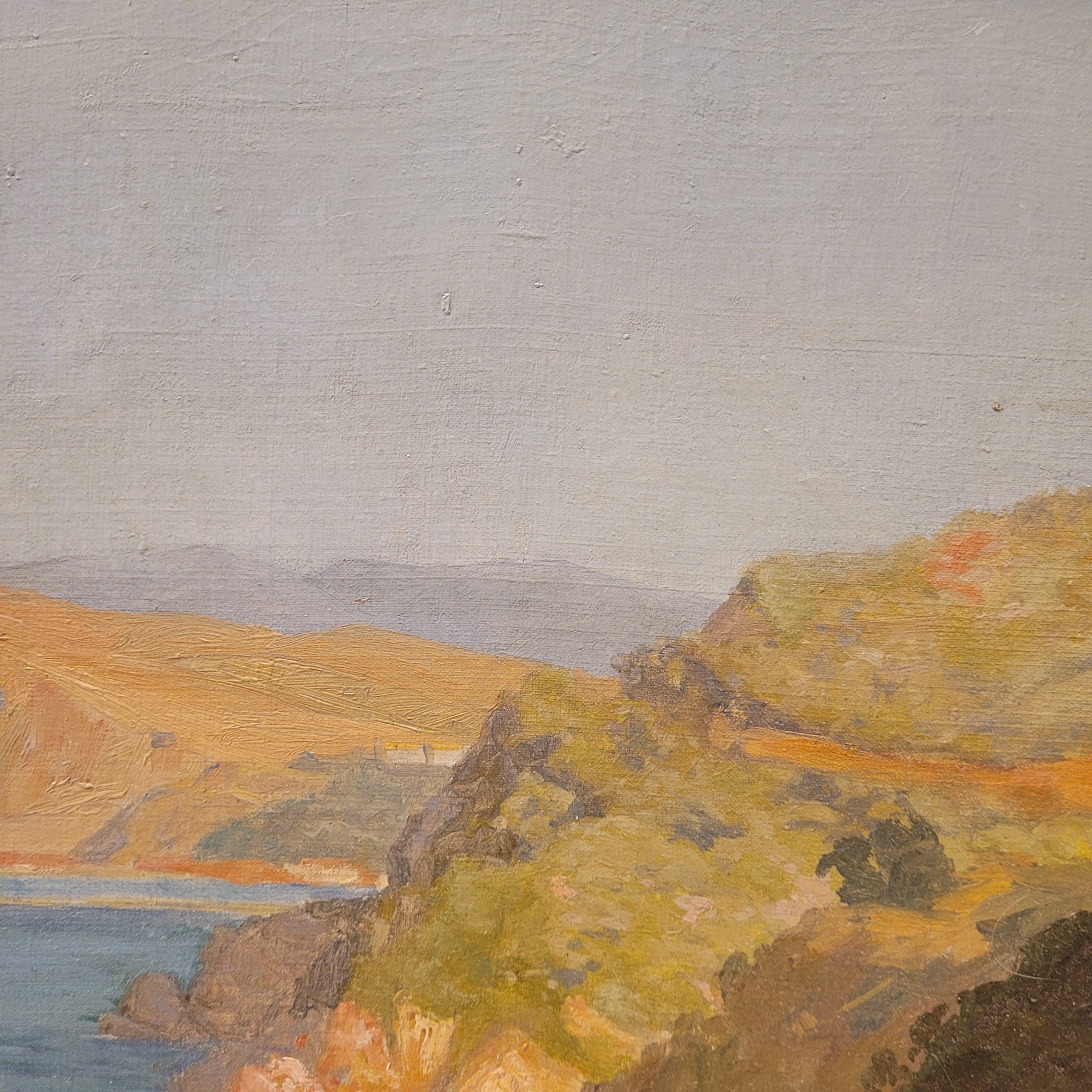 French Oil on cardboard “View of the Villefranche coast”Rene Charles Edmond His For Sale 8