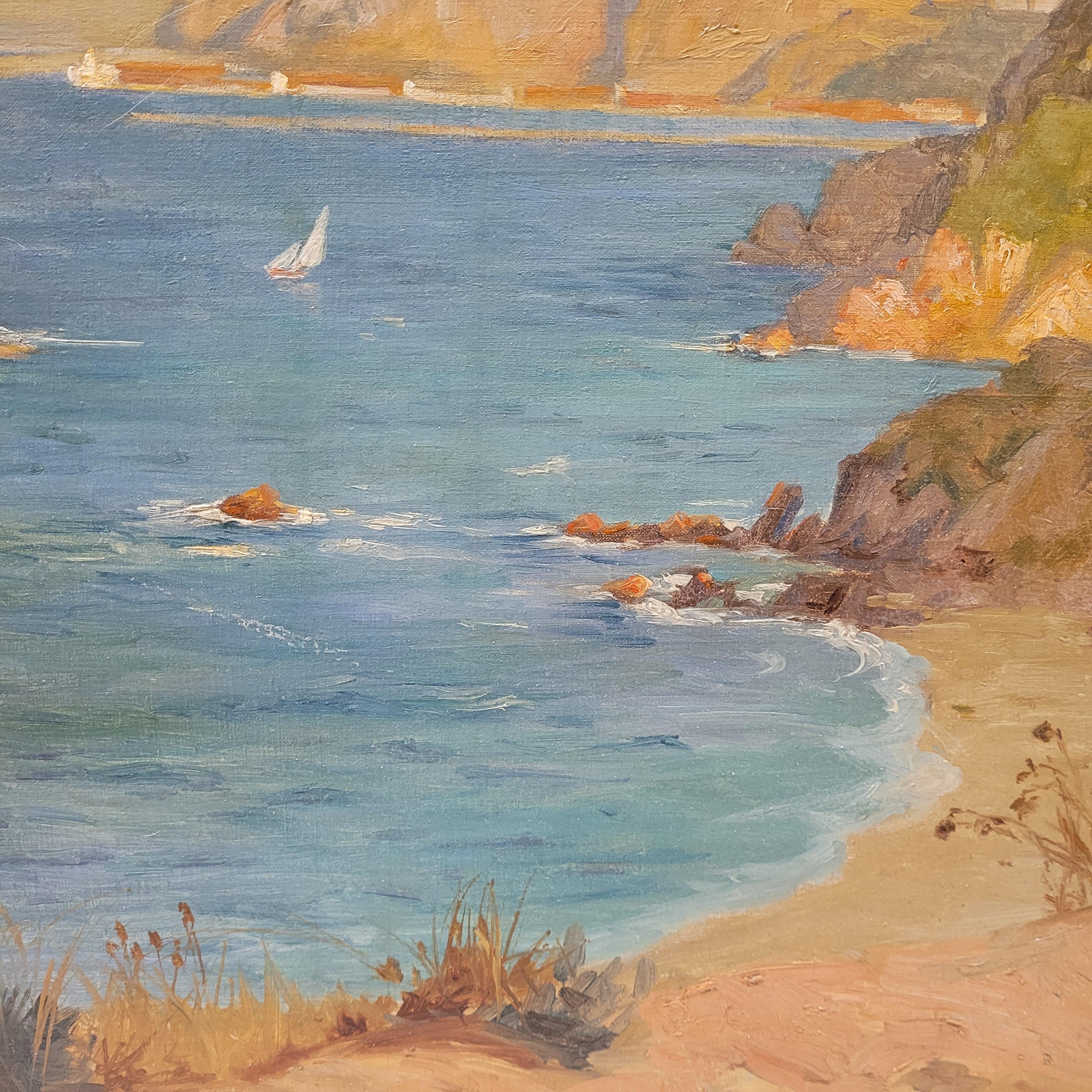 French Oil on cardboard “View of the Villefranche coast”Rene Charles Edmond His For Sale 11