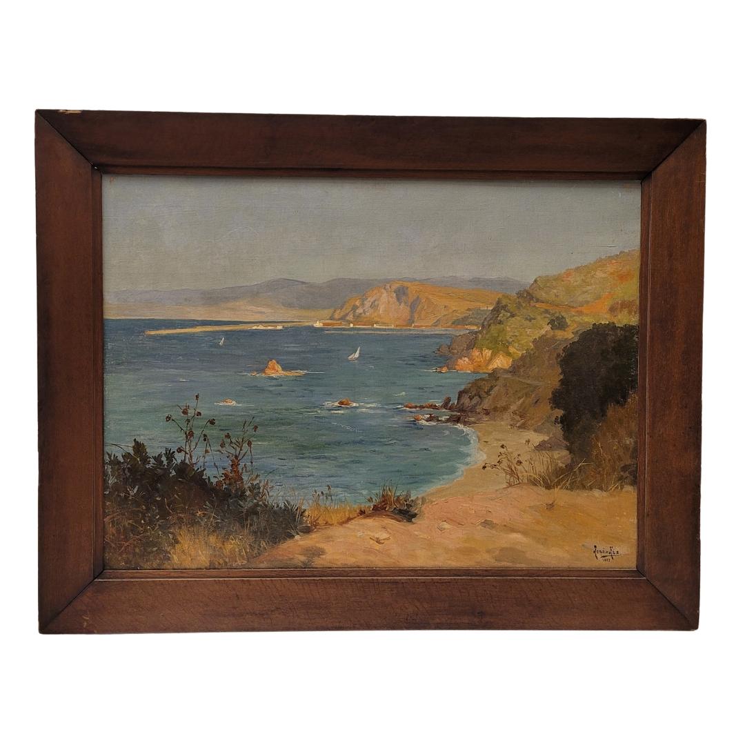 French Oil on cardboard “View of the Villefranche coast”Rene Charles Edmond His For Sale 12
