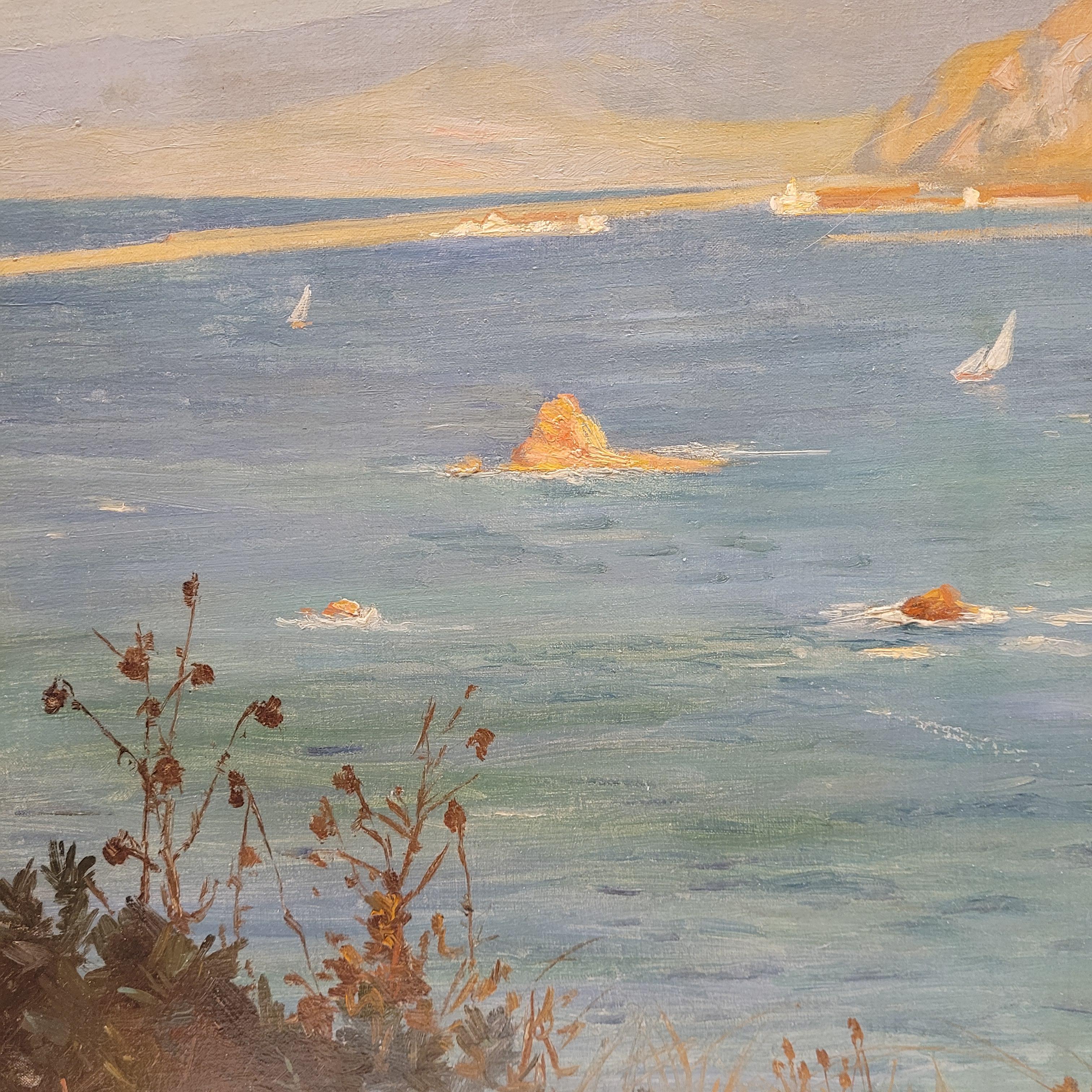 French Oil on cardboard “View of the Villefranche coast”Rene Charles Edmond His For Sale 2