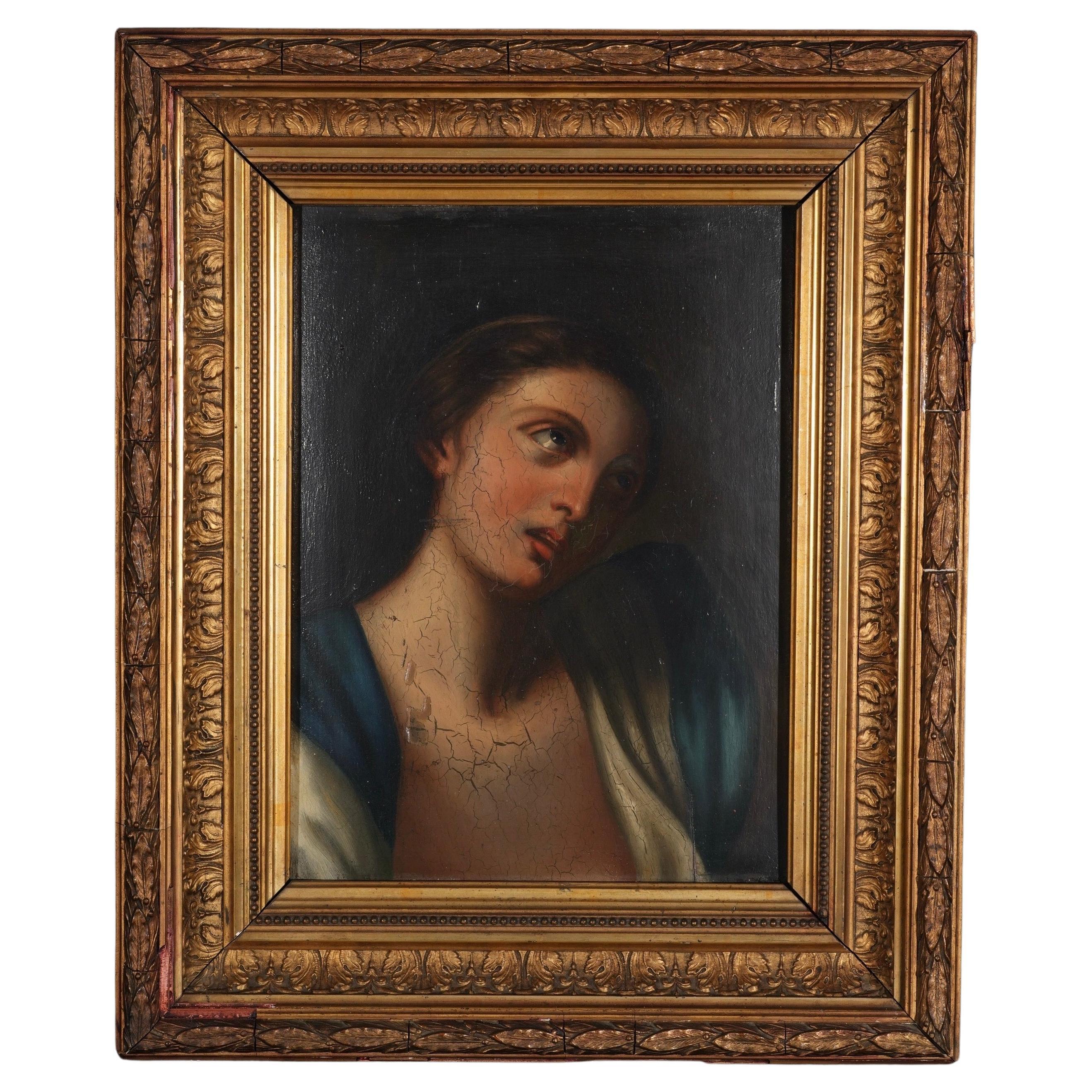 Peinture française à l'huile sur panneau d'une femme vers 1815