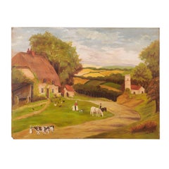 Antique French Oil on Wood Farm Painting from Aix-en-provence from the Late 19th Century