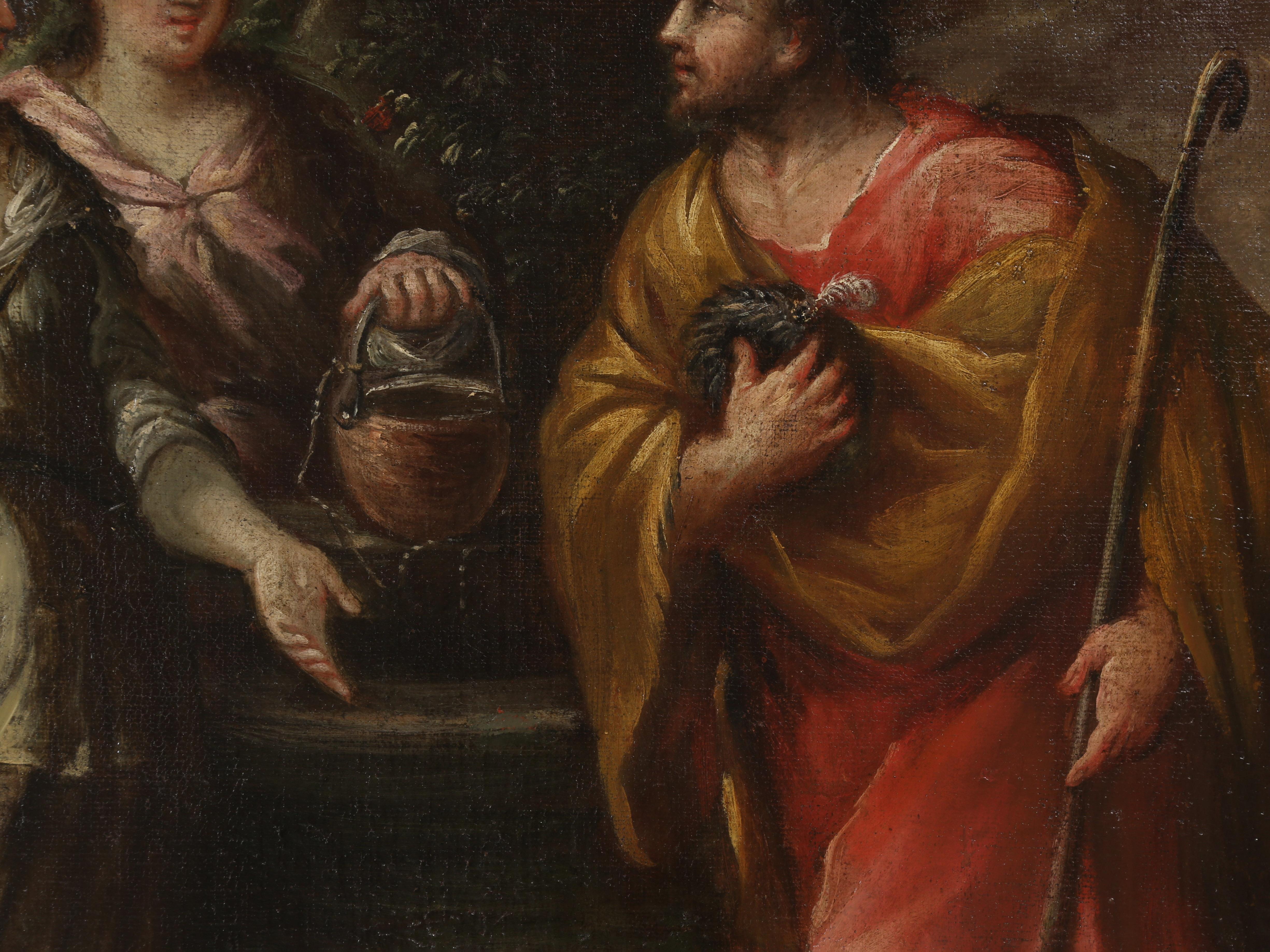 Óleo francés c1700 Historia bíblica de Rebeca y el siervo de Abraham en venta 2