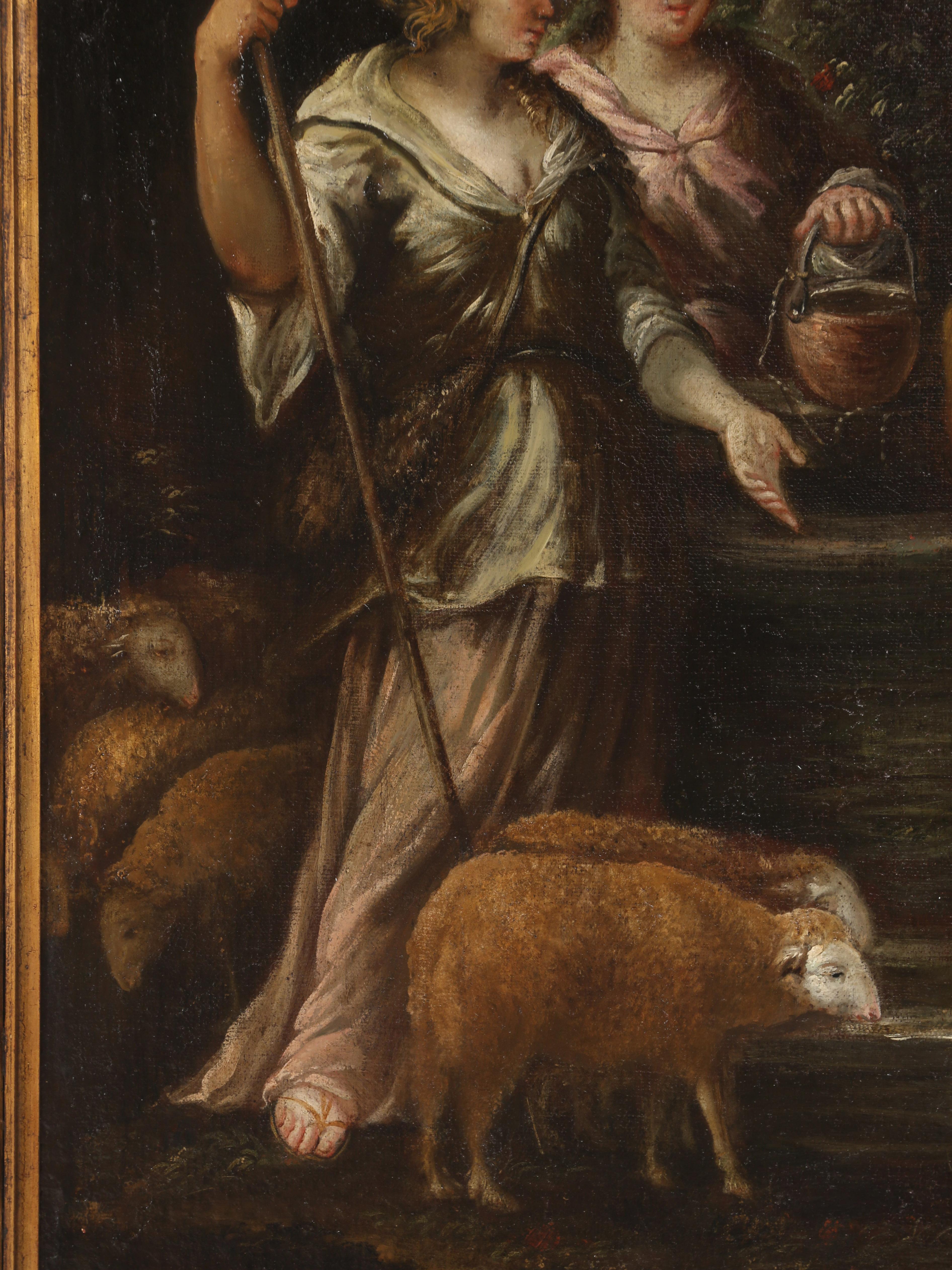Óleo francés c1700 Historia bíblica de Rebeca y el siervo de Abraham en venta 3