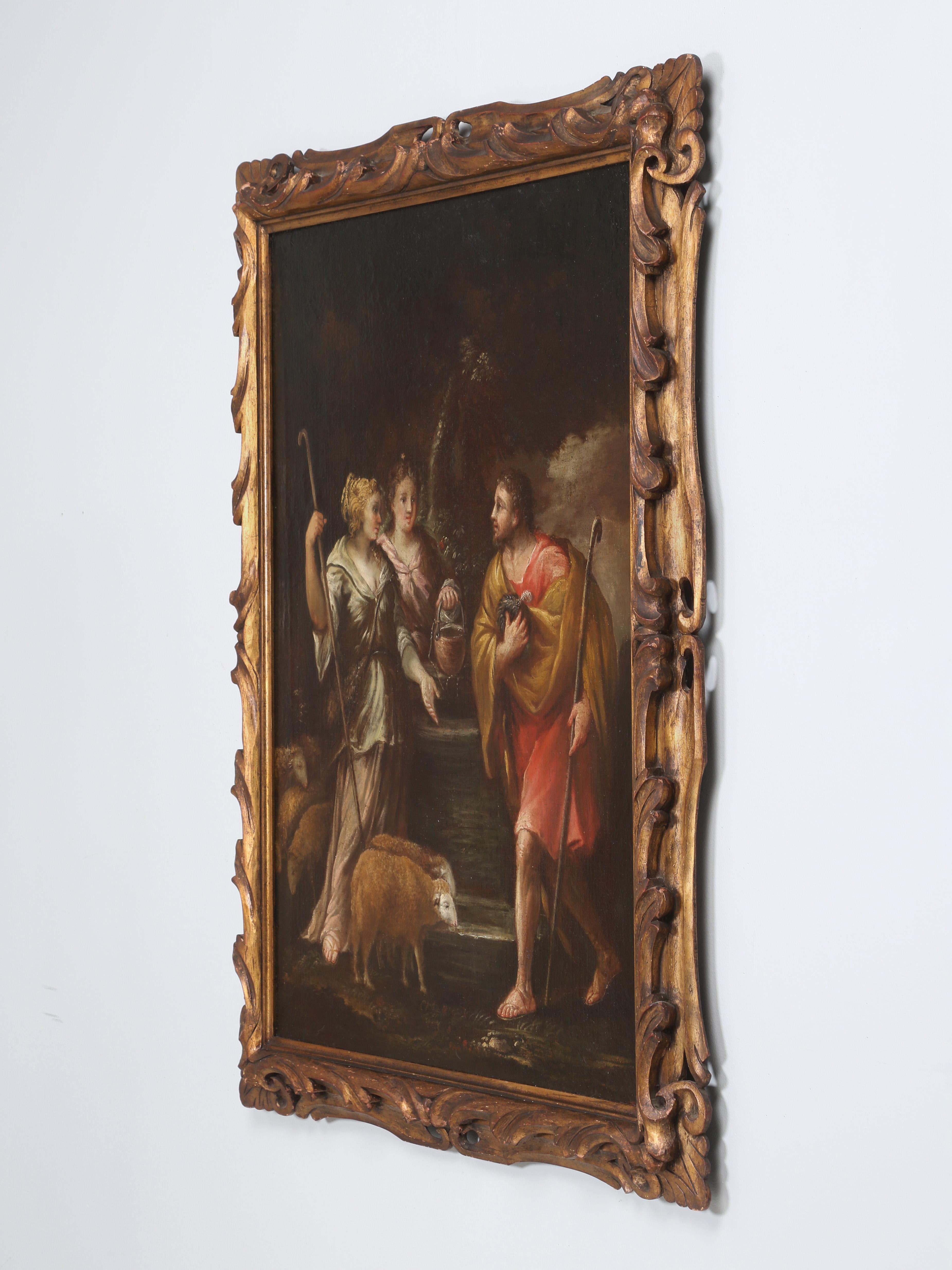 Óleo francés c1700 Historia bíblica de Rebeca y el siervo de Abraham en venta 6