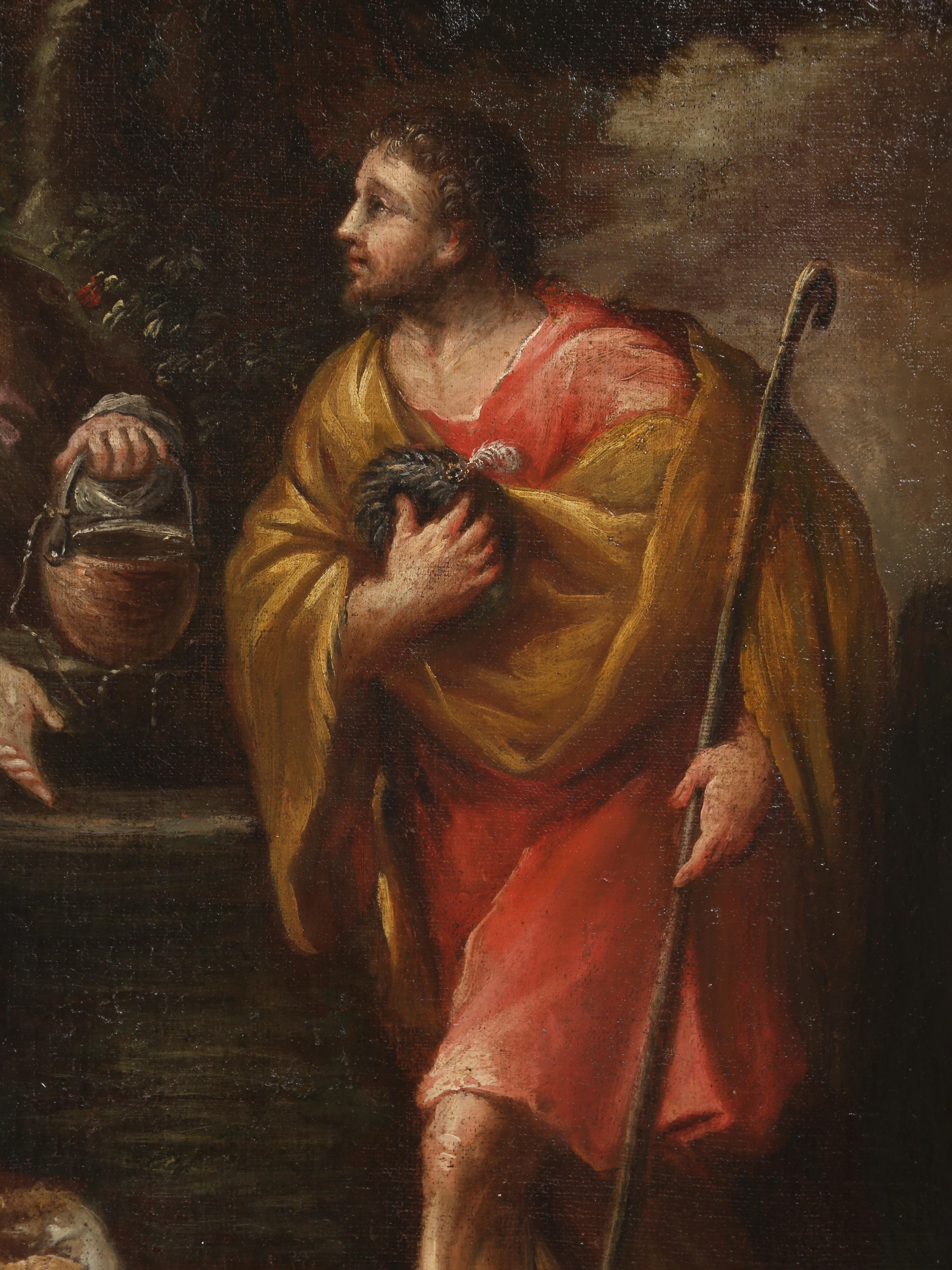 Óleo francés c1700 Historia bíblica de Rebeca y el siervo de Abraham Lienzo en venta