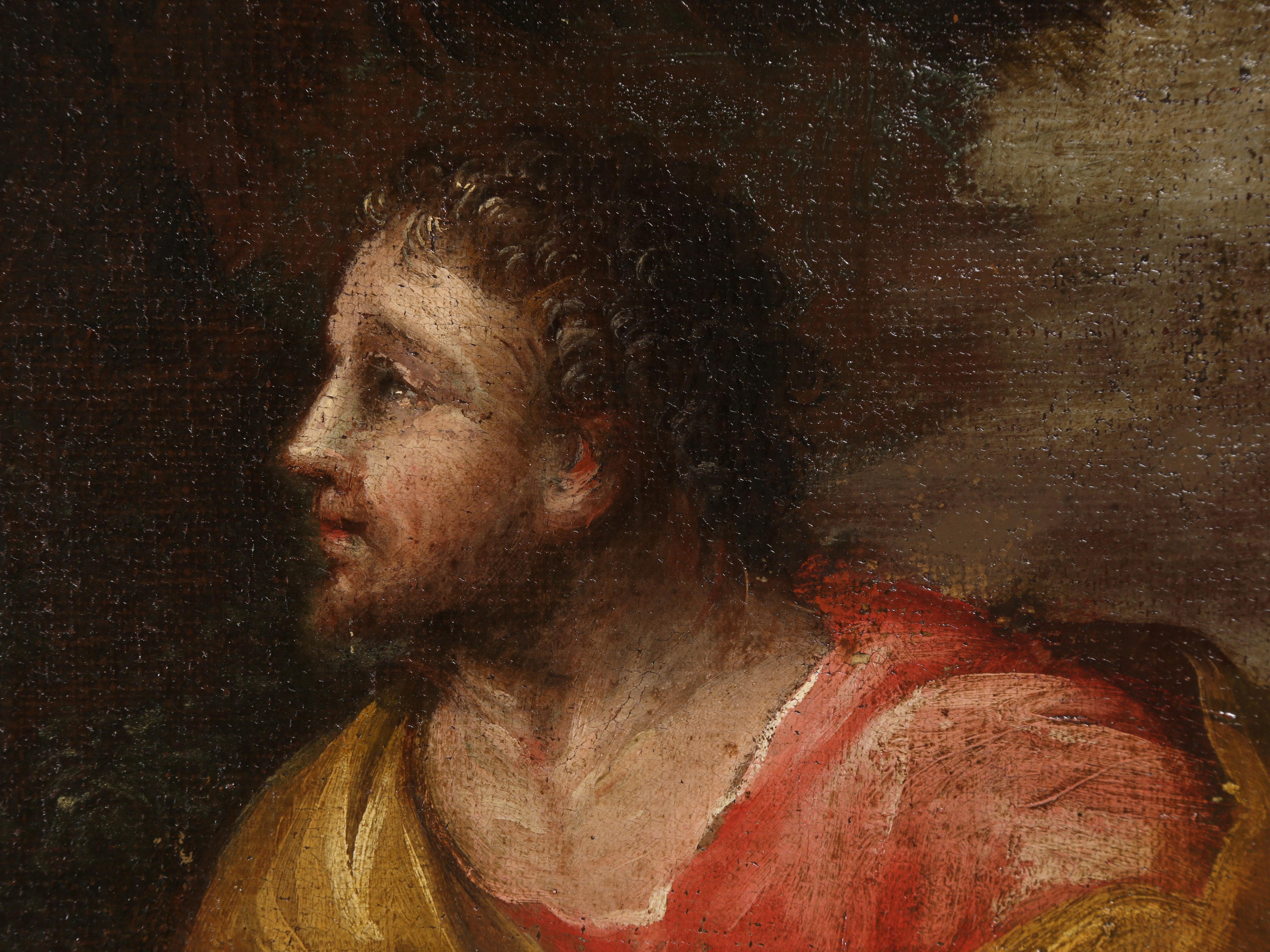 Óleo francés c1700 Historia bíblica de Rebeca y el siervo de Abraham en venta 1