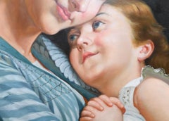 French Oil Painting Mother and Child Love Portrait 6 ft 198 CM