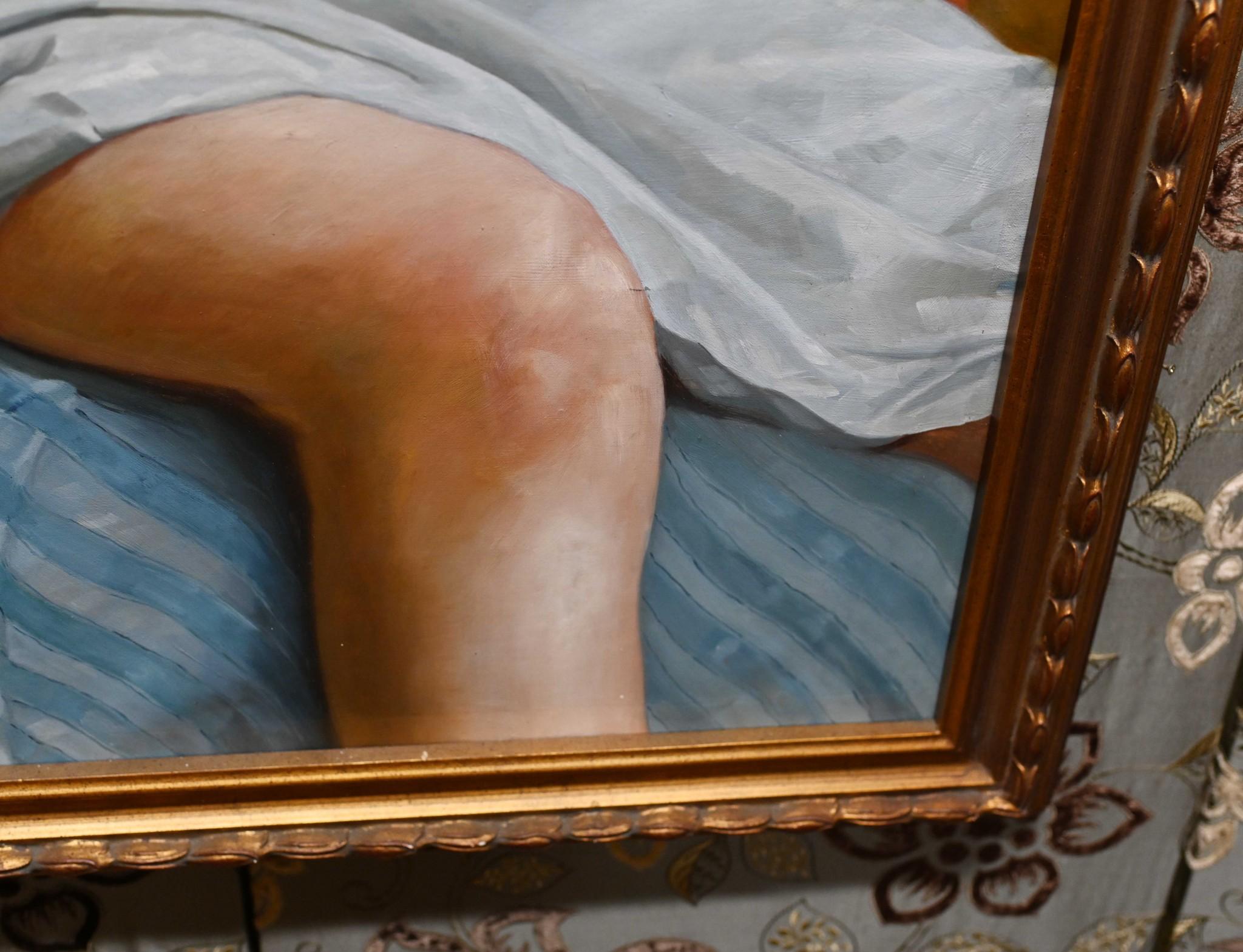 Late 20th Century French Oil Painting Mother and Child Love Portrait 6 ft 198 CM For Sale