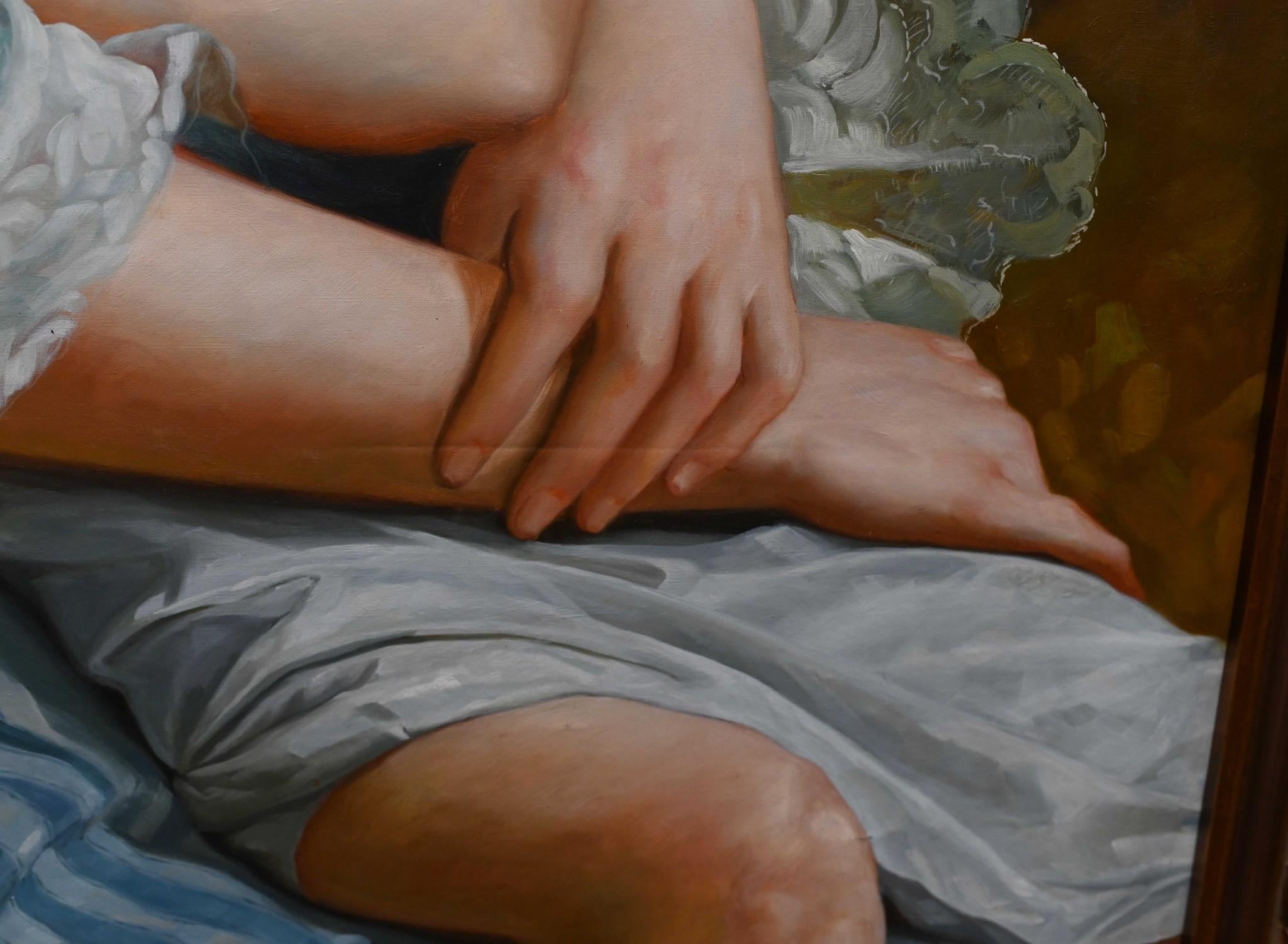 Pintura al Óleo Francesa Retrato de Amor de Madre e Hijo 1,83 m en venta 1