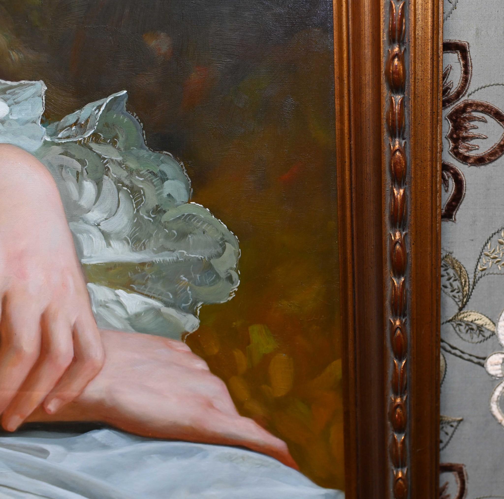 French Oil Painting Mother and Child Love Portrait 6 ft 198 CM For Sale 3