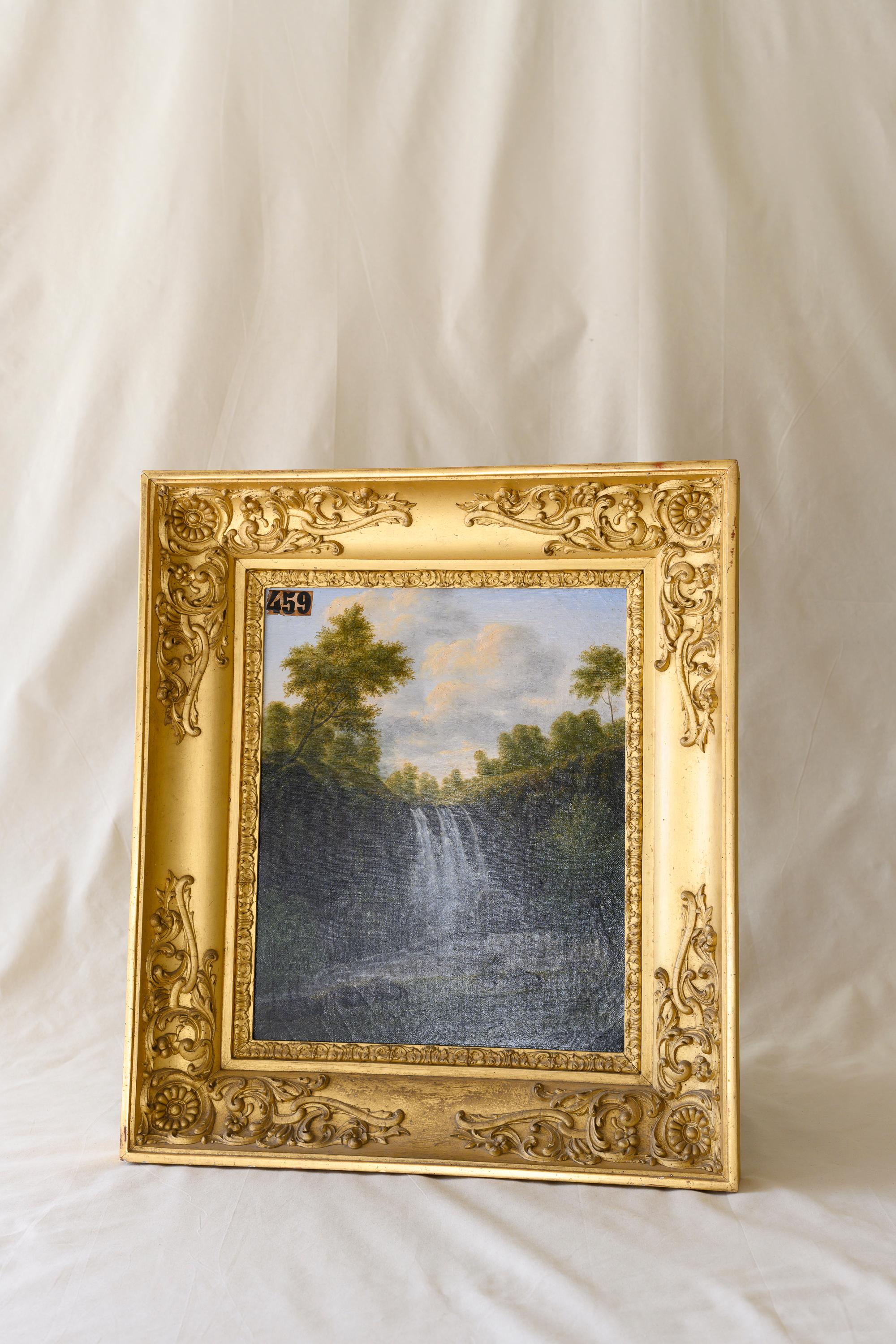 Signed by M. de Lasalle, this atmospheric painting of 