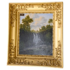 Antique French Oil Painting of a Cascade in the Loire Valley by M. De Lasalle