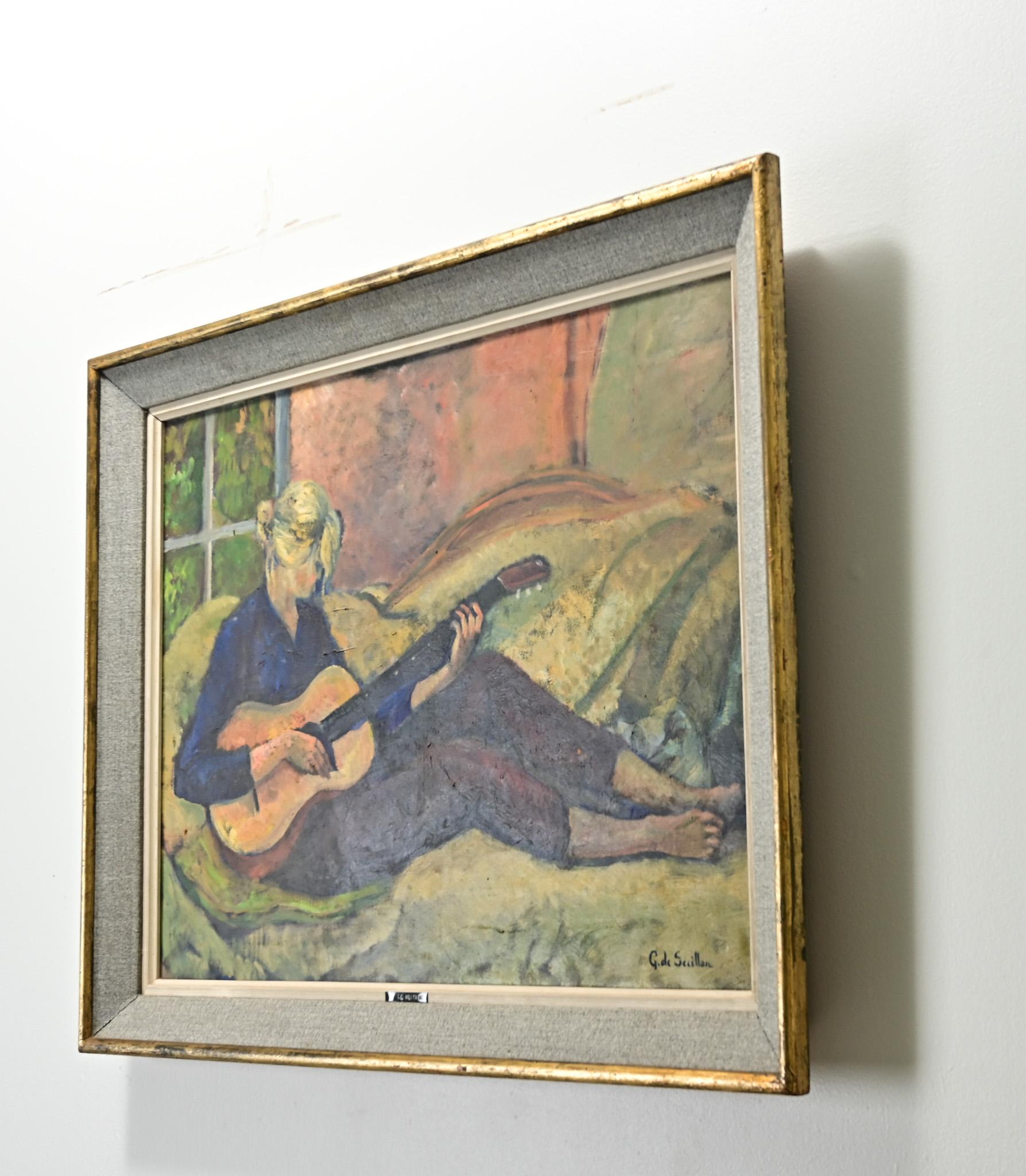 Pittura a olio francese di una signora, incorniciata in vendita 1