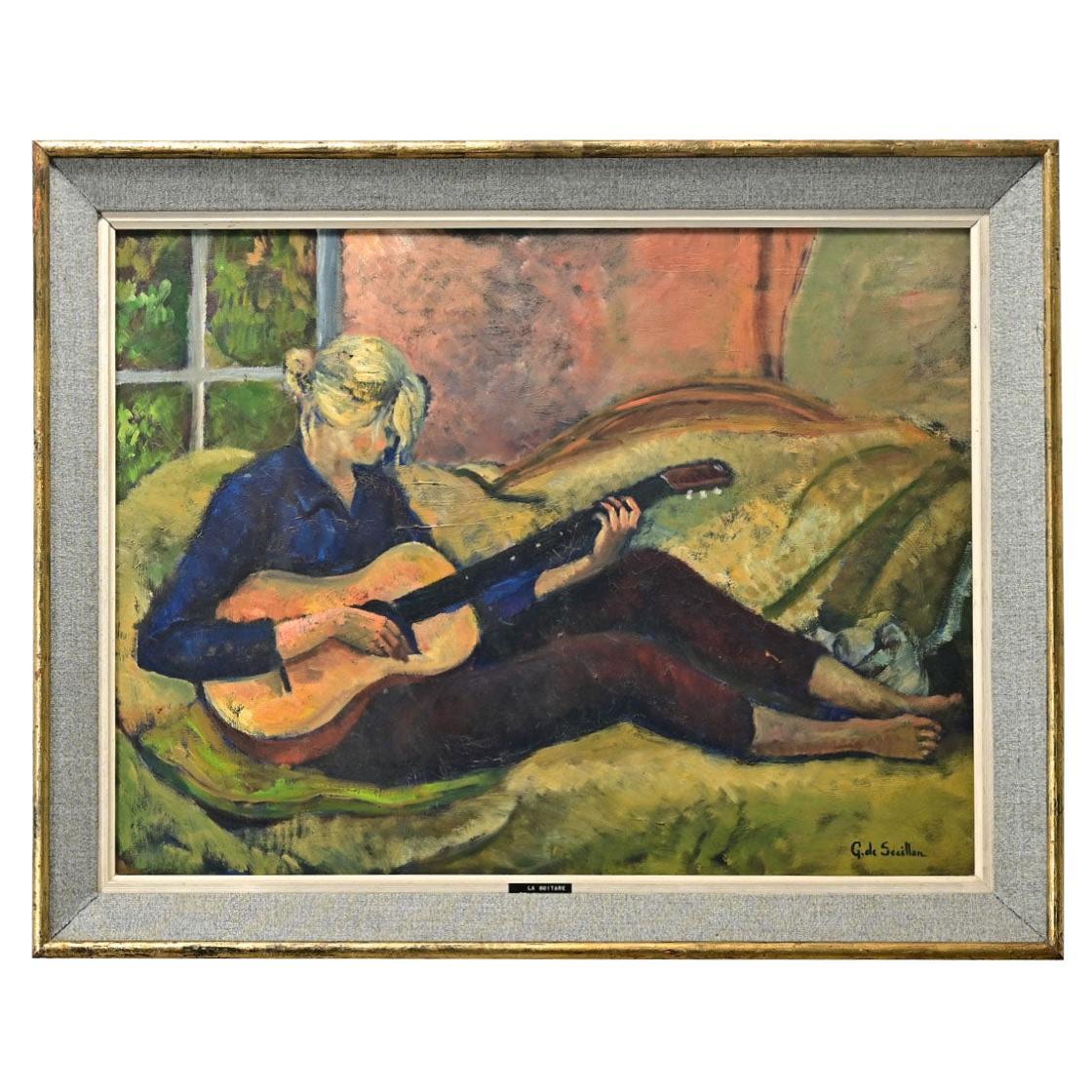 Pittura a olio francese di una signora, incorniciata in vendita