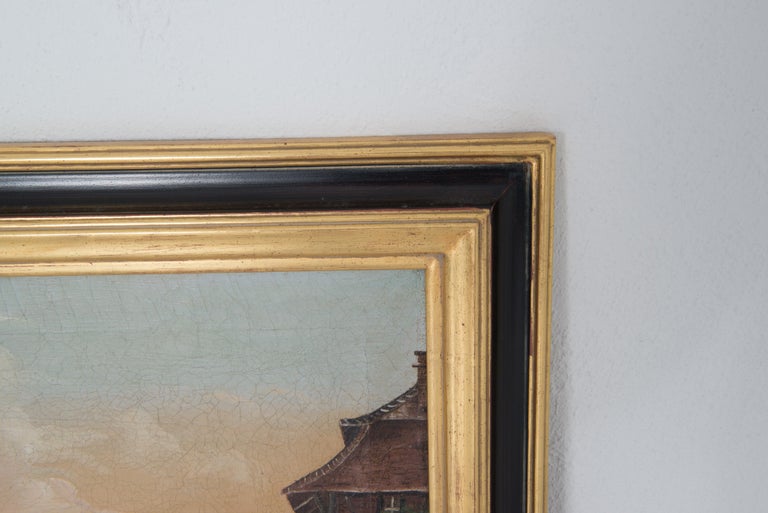 French Oil Painting of Castle on a Hill For Sale at 1stDibs