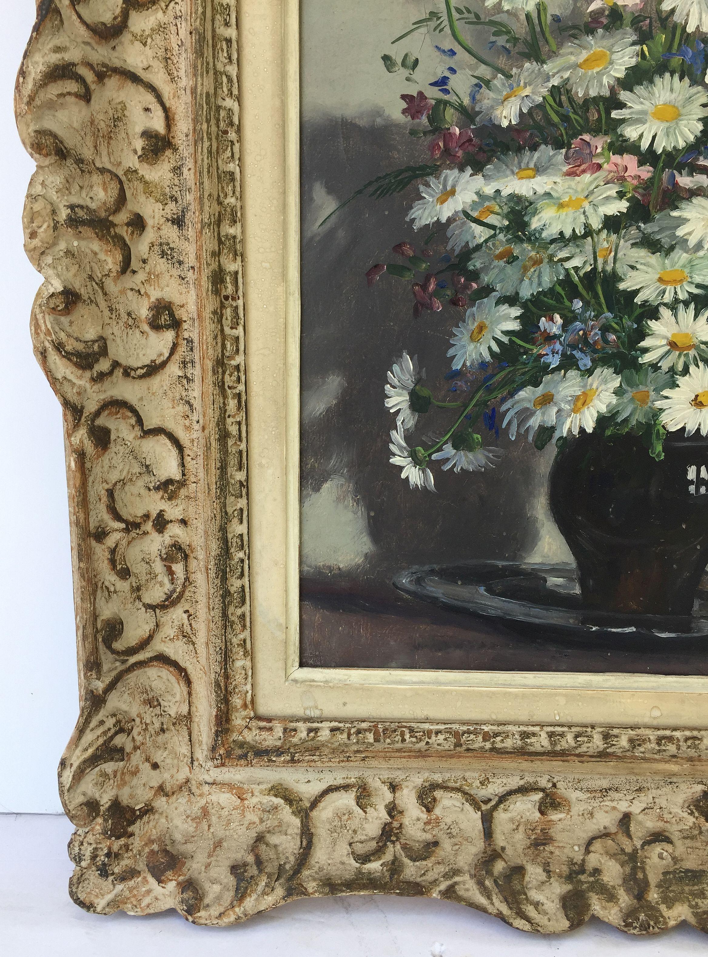 French Oil Painting of Flowers in Vase in Montparnasse Frame 3