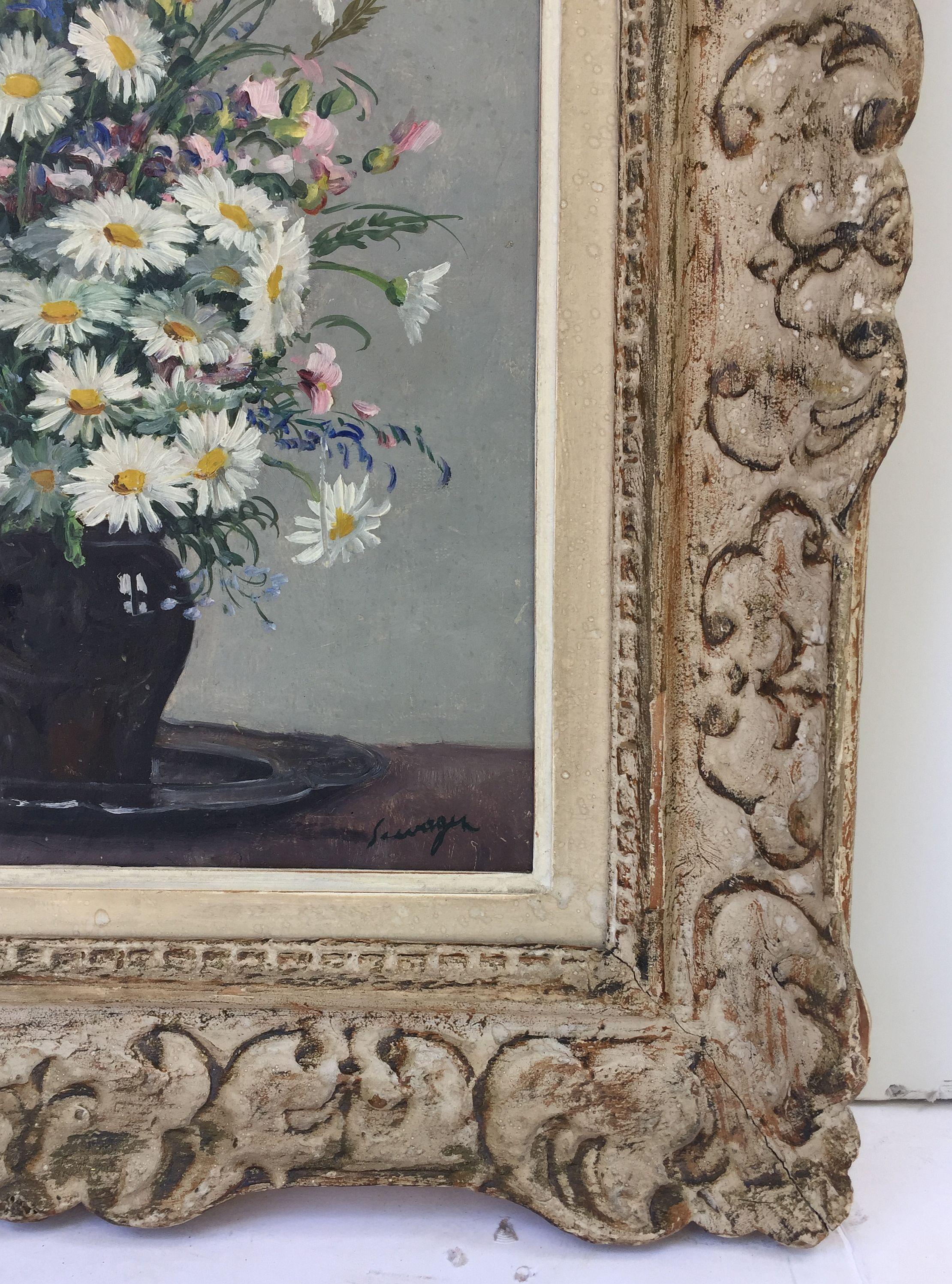French Oil Painting of Flowers in Vase in Montparnasse Frame 4