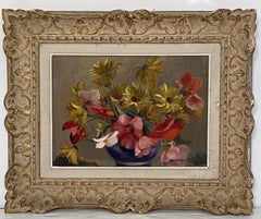 French Oil Painting of Flowers in Vase in Montparnasse Frame