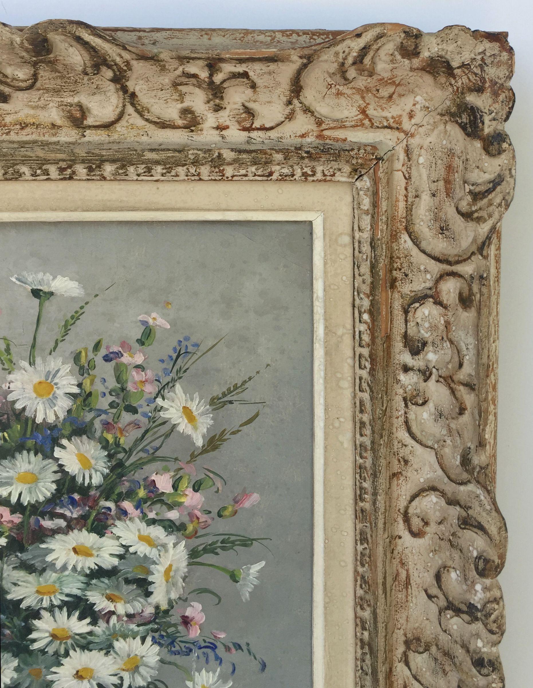 French Oil Painting of Flowers in Vase in Montparnasse Frame 2