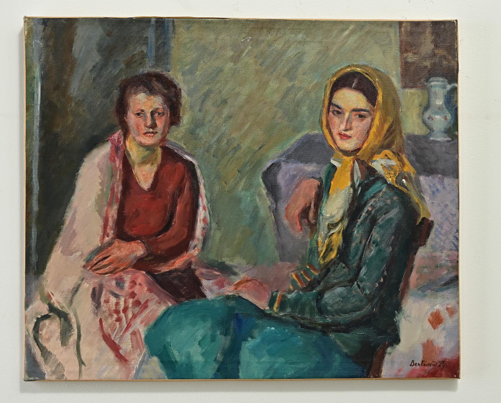 Hand-Crafted French Oil Painting of Ladies