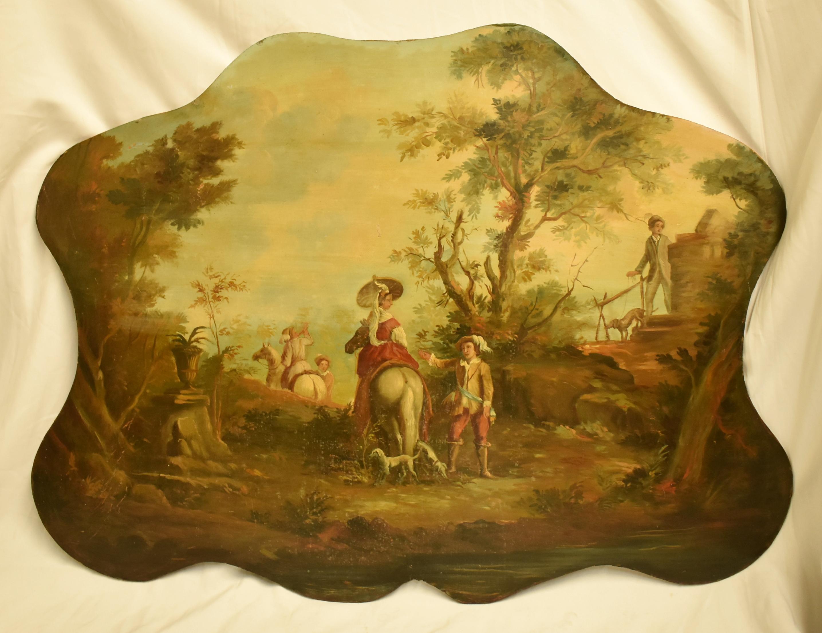 Hand-Painted French Oil Painting of Romantic Scene, First Half of 20th Century