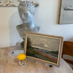 Pittura a olio su tavola francese Barca sull'acqua, firmata Lucien Bleyfus