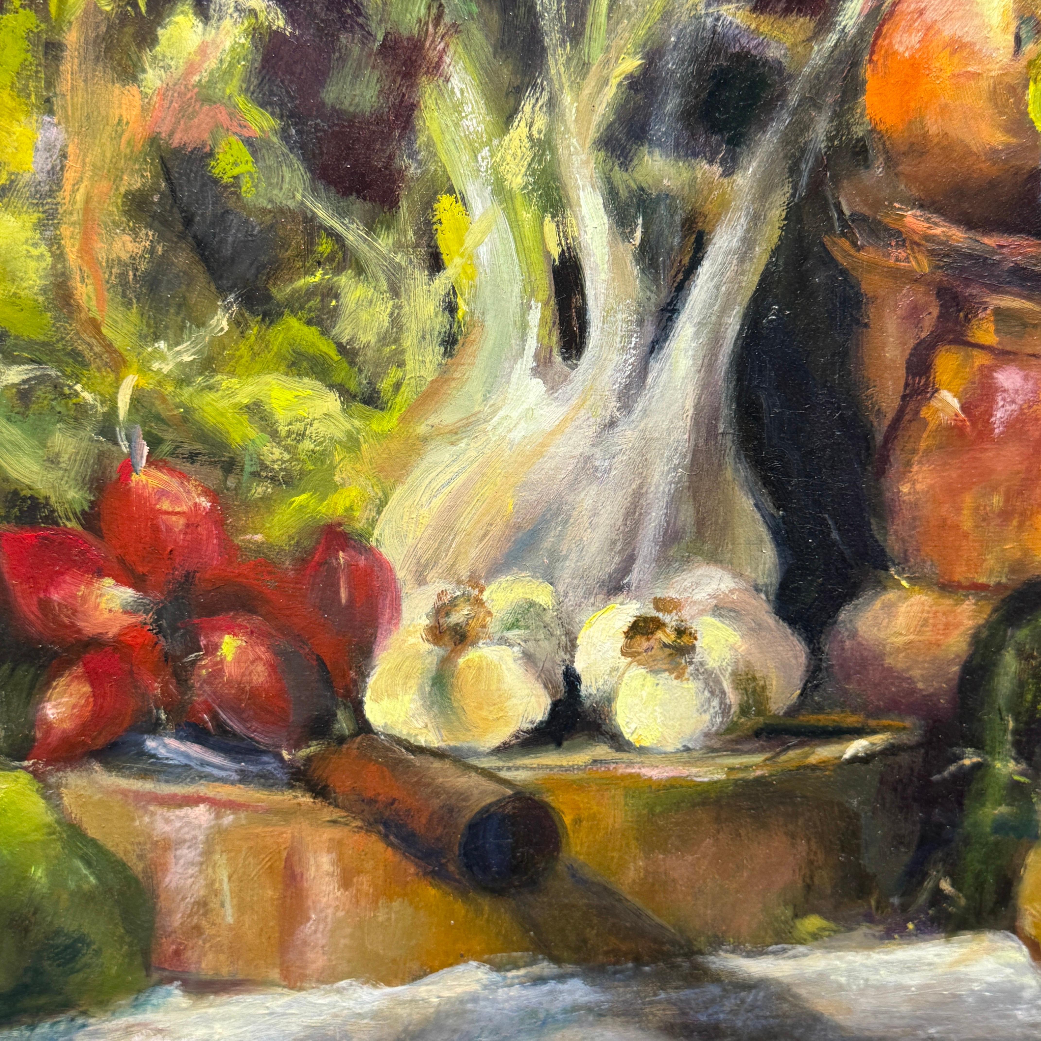 Pittura a olio francese su tela Natura morta con verdure in vendita 3