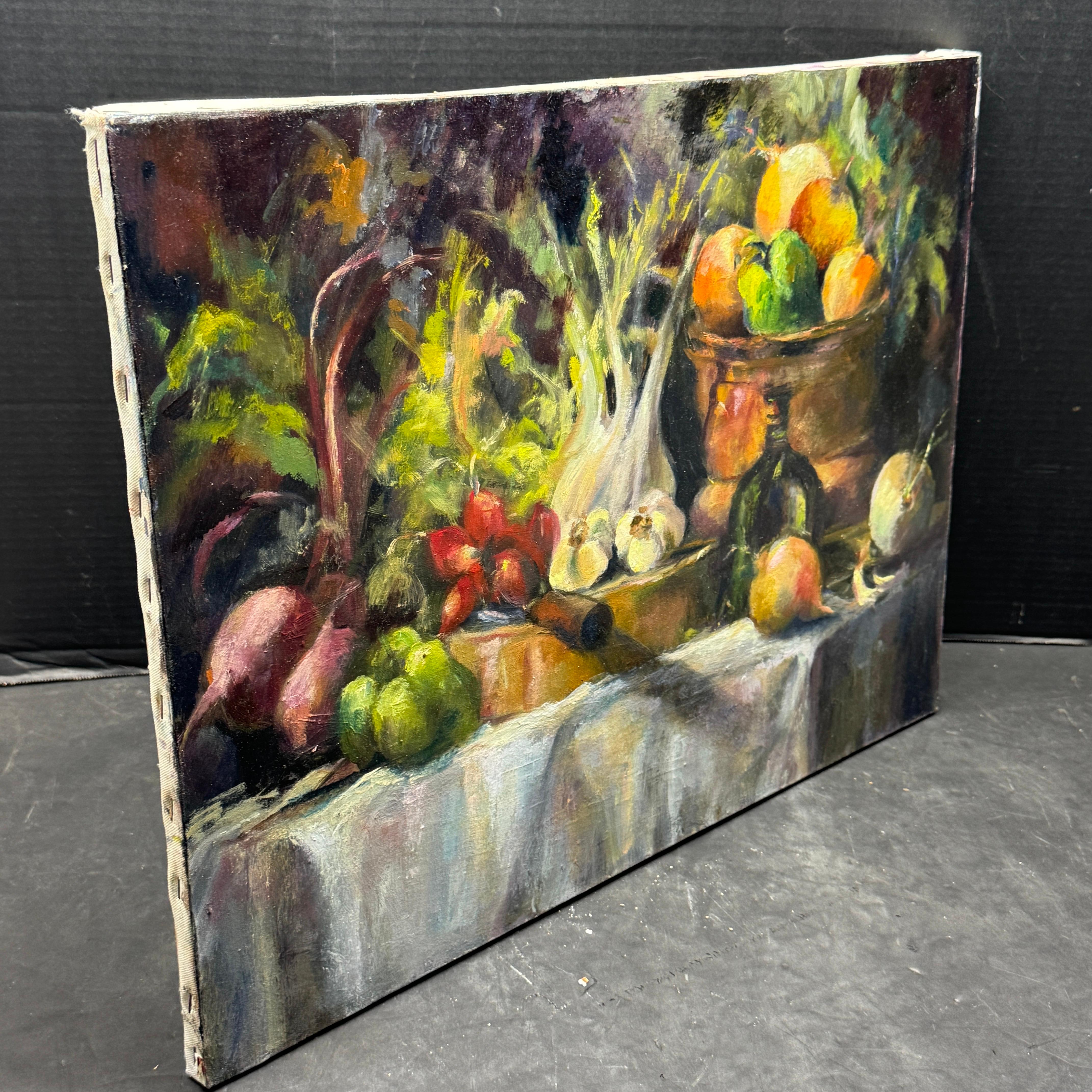 Pittura a olio francese su tela Natura morta con verdure in vendita 6