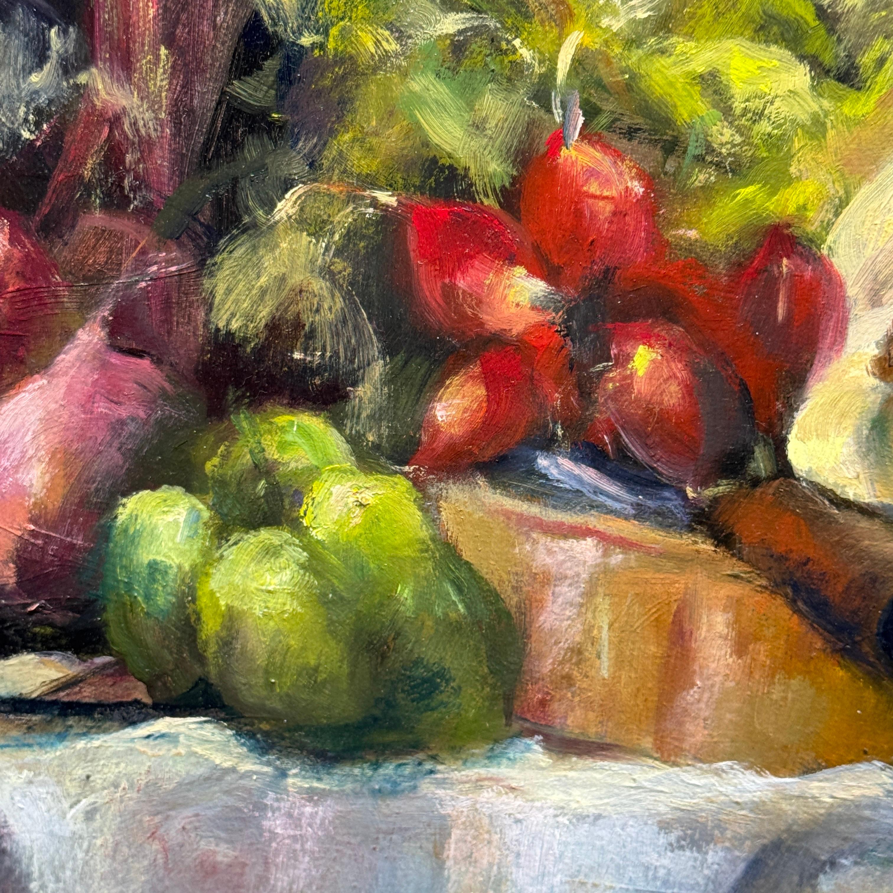 Pittura a olio francese su tela Natura morta con verdure in vendita 7