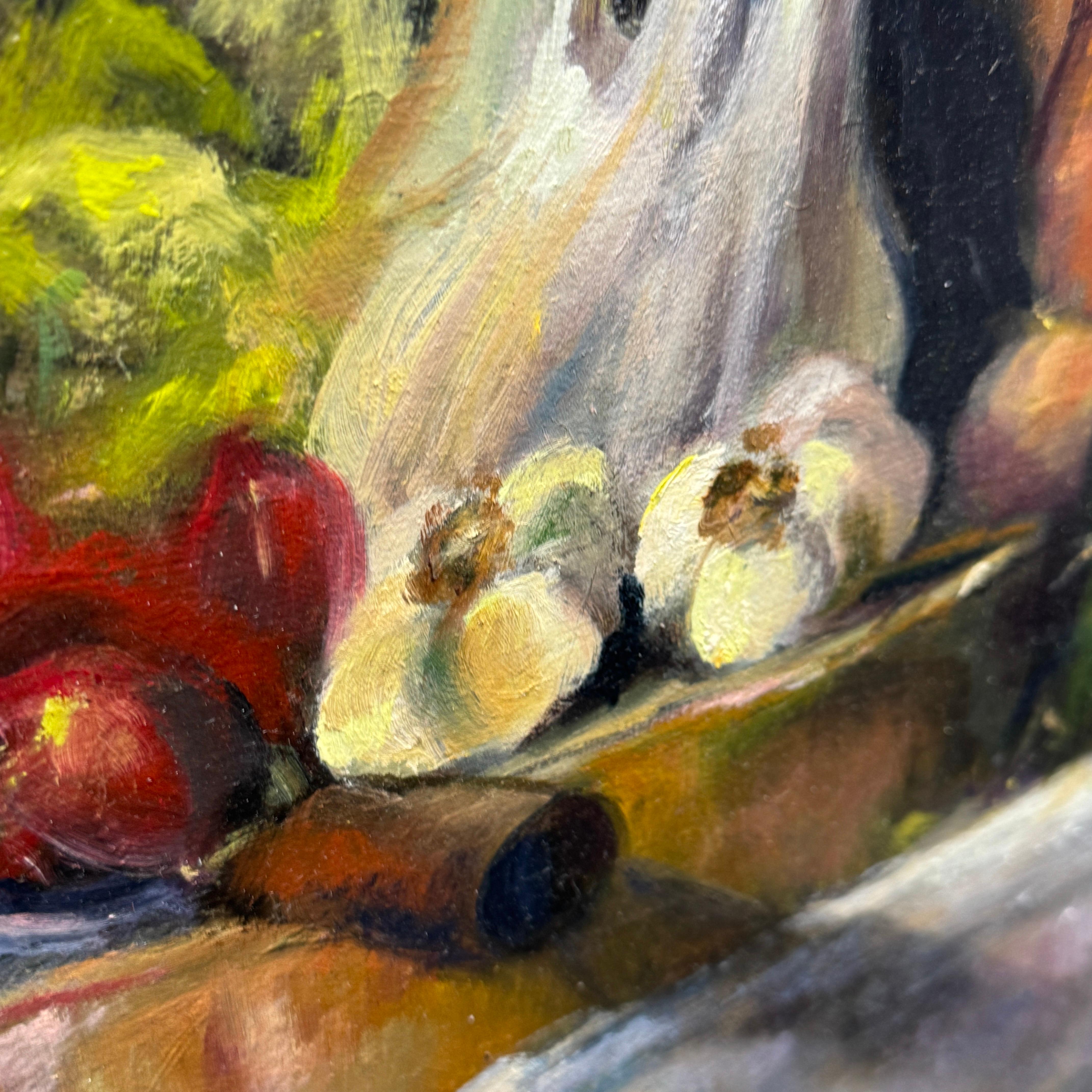 Pittura a olio francese su tela Natura morta con verdure in vendita 10